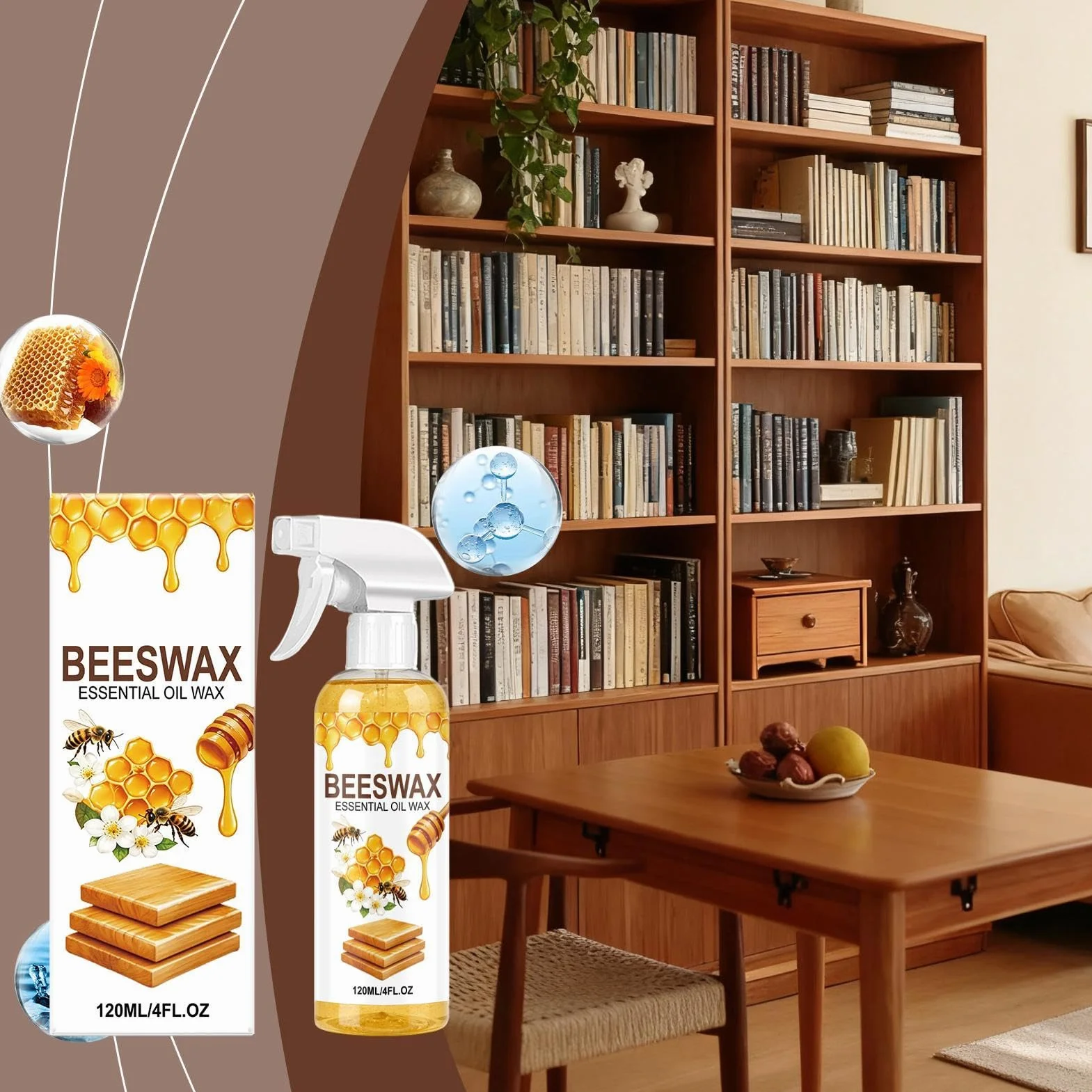 Limpiador de madera - reparadora 120 ml, potenciador de brillo | Líquido orgánico, versátil pulido de mantenimiento de madera para renovación del hogar, tablero de apartamento interior, mesa de