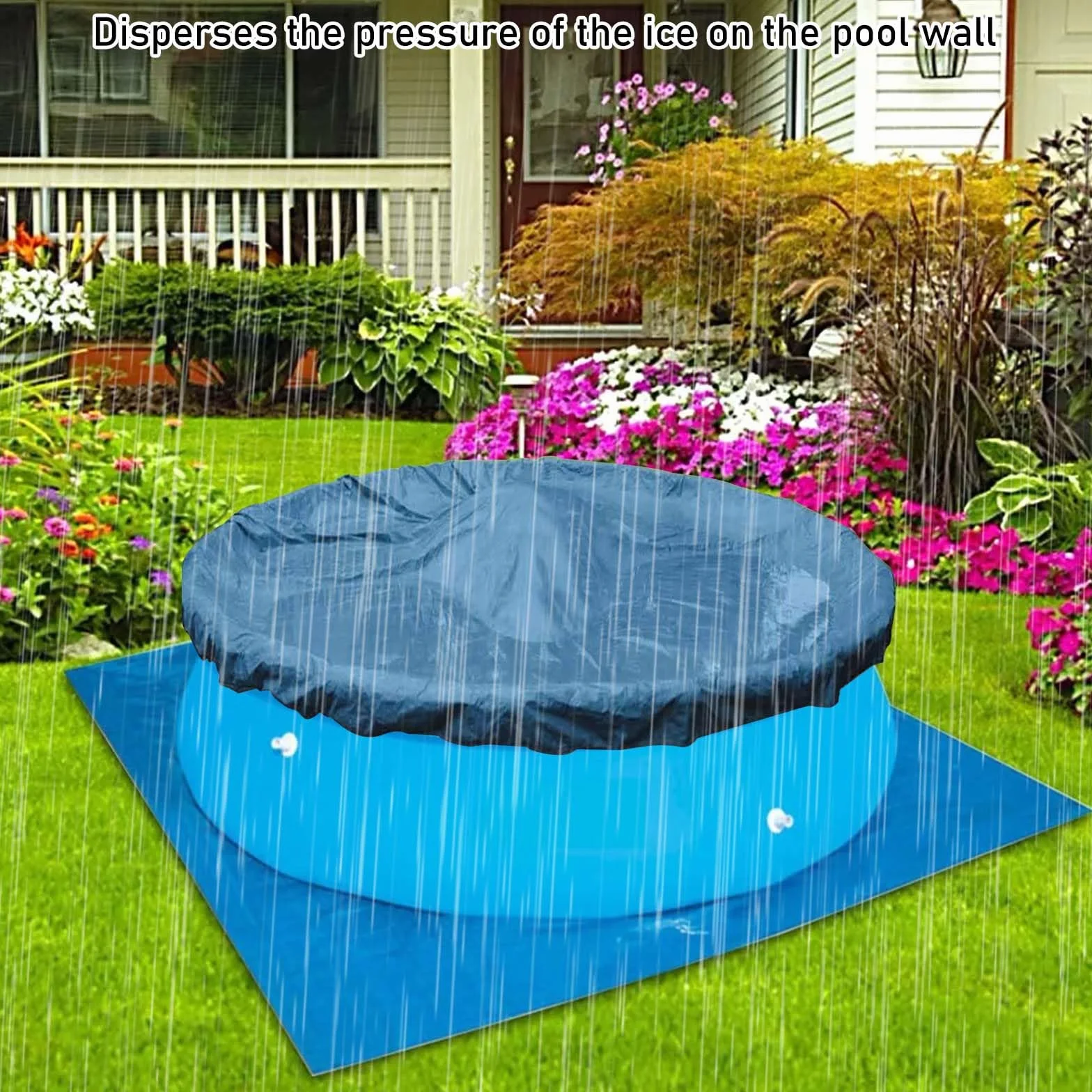 Vaileal Cojín de aire para piscina, XXL, 120 x 120 cm, cojín de piscina de invierno, azul cielo, redondo, cojín de aire para piscina con cuerda de 15 m, reutilizable, cojín de aire de invierno,