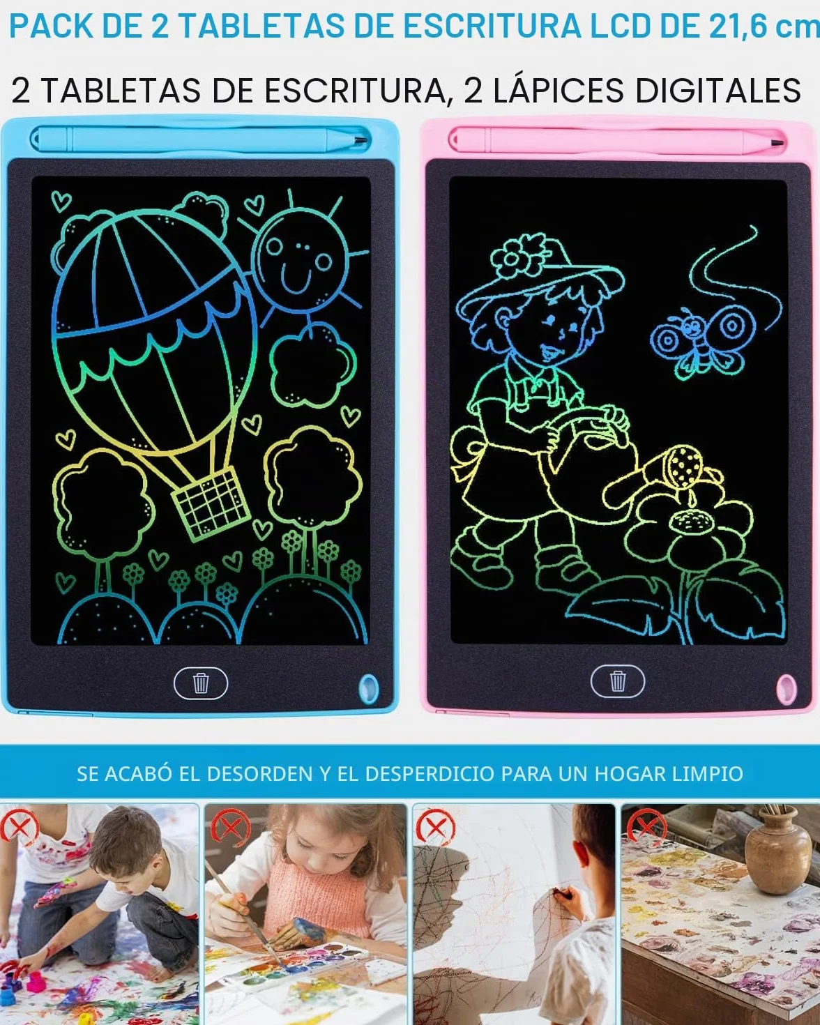 Tableta Gráfica LCD 8,5 Pulgadas con Lápiz de Escritura, Tablero de Dibujo Colorido Borrable Reutilizable para Niños 3+ Años