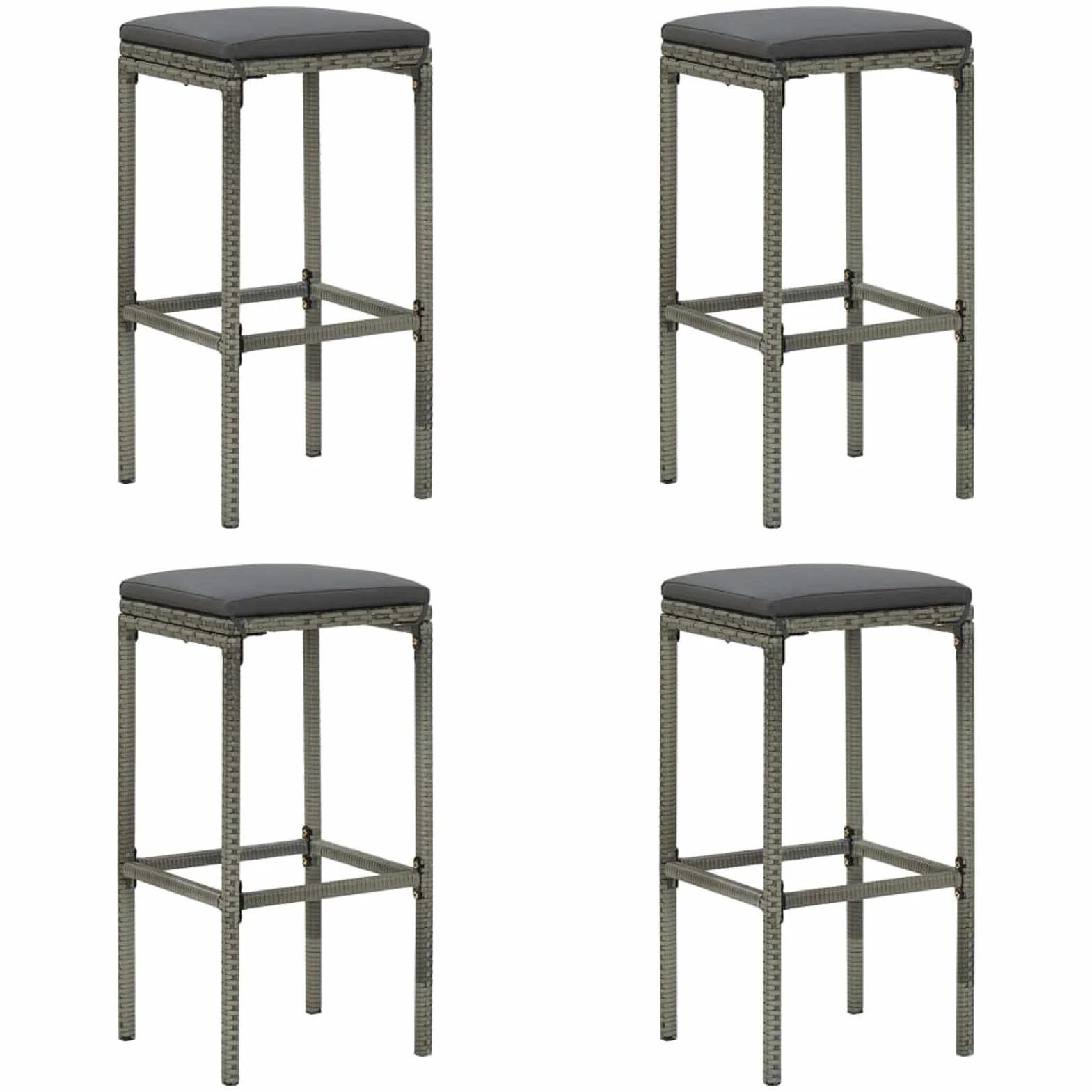 Festnight Juego de Bar de Mimbre para Exteriores de 5 Piezas, Mesas Altas y 4 Taburetes con Cojines, Muebles de Bar Jardín Exterior, Mesa con Tapa Lisa y Estante de Almacenamiento Gris#3