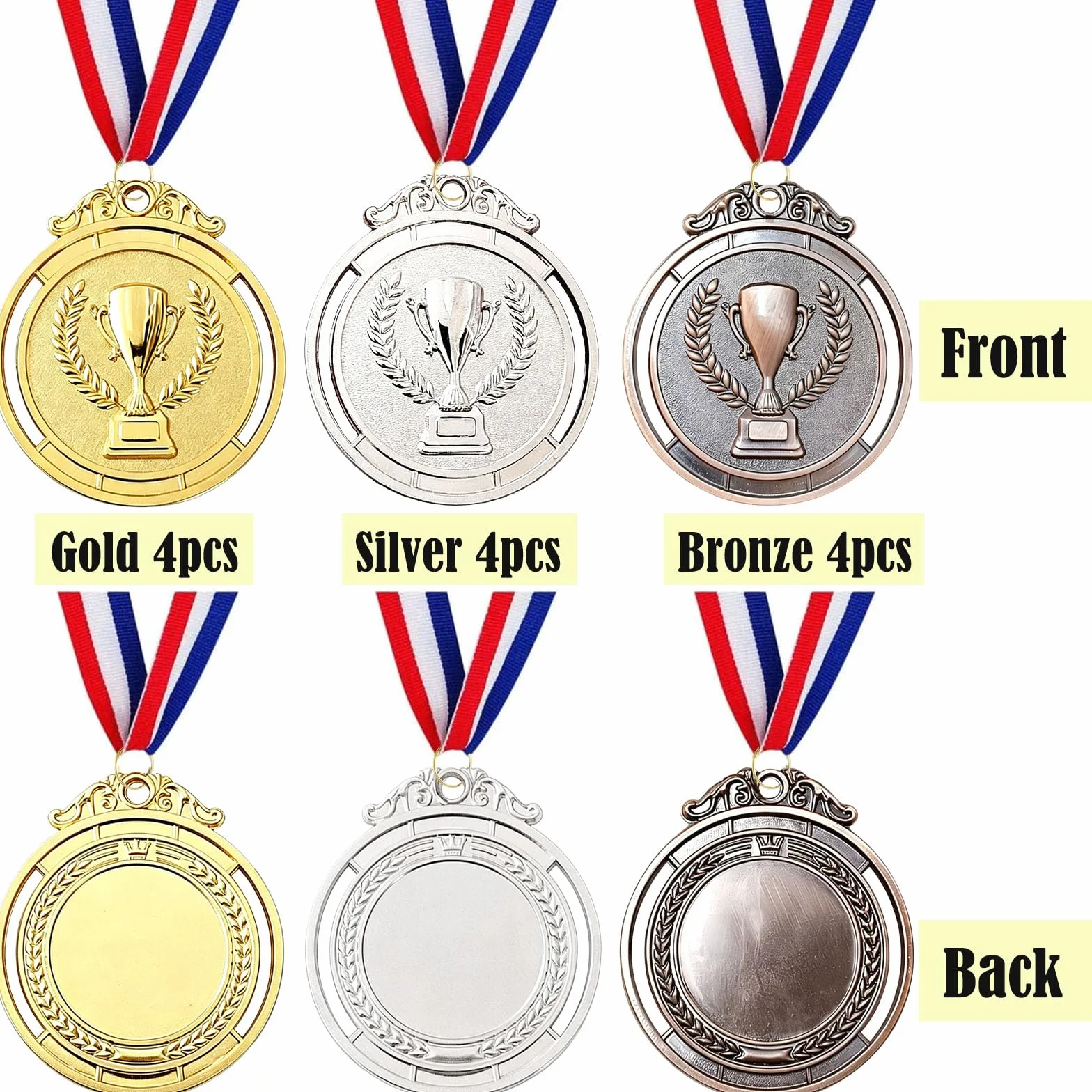 Medallas de Metal 12 Piezas, Oro Plata Bronce con Cintas para Premios Deportivos 5.0cm