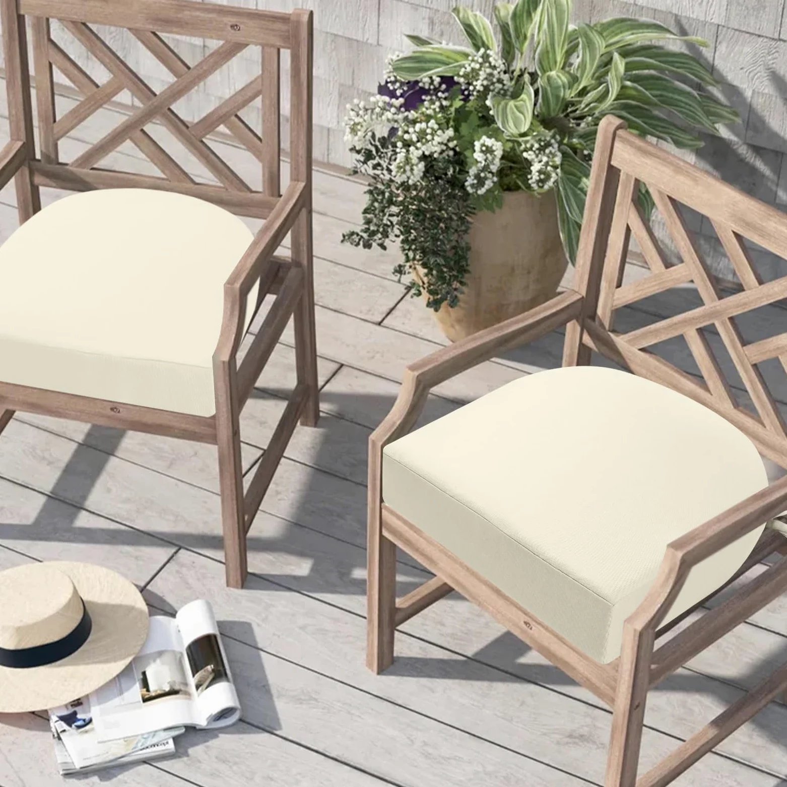 Juego de 2 cojines para sillas de jardín de exterior de 7 cm de grosor, impermeables, con lazos, para muebles de exterior, almohadillas para sillas de comedor en forma de U, 50 x 50 cm