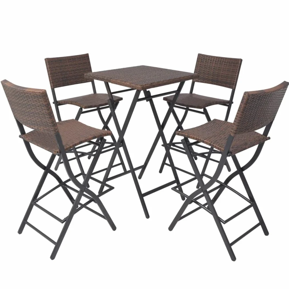 vidaXL Mesa Alta de Bar con Taburetes Jardín 5 Pzas Juego de Muebles Terraza Mesita y Sillas Altas Asienyos de Poli Ratán Sintétco Marrón Tipo Mimbre