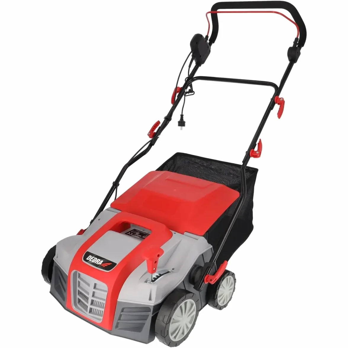Escarificador aireador eléctrico DEDRA 2000 W, ancho de trabajo 40 cm, bandeja 55 L, ajuste 5 posiciones, rodillo escarificador y aireador, mantenimiento del césped