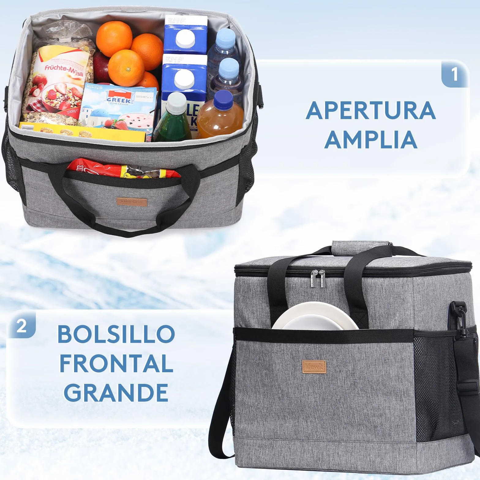 Lifewit Nevera Portatil 30L, Bolso Neveras Isotermica para Hombre, Grande Bolsas Termica Porta Alimentos, Cooler Bag Tela Plegable para Playa, Camping, Viaje, Trabajo, Picnic, Gris