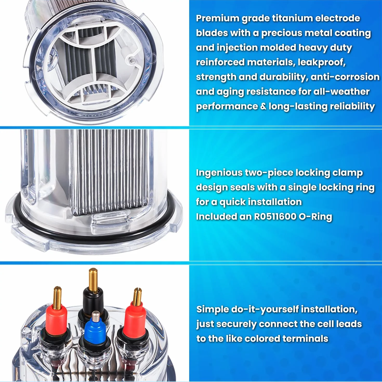 R0511400 - 35 electrodos de repuesto para Zodiac Jandy AquaPure Ei Series 35 Generador electrónico de cloro de agua salada APURE35 APURE35PLG piscinas de hasta 35,000 galones con junta tórica R0511600