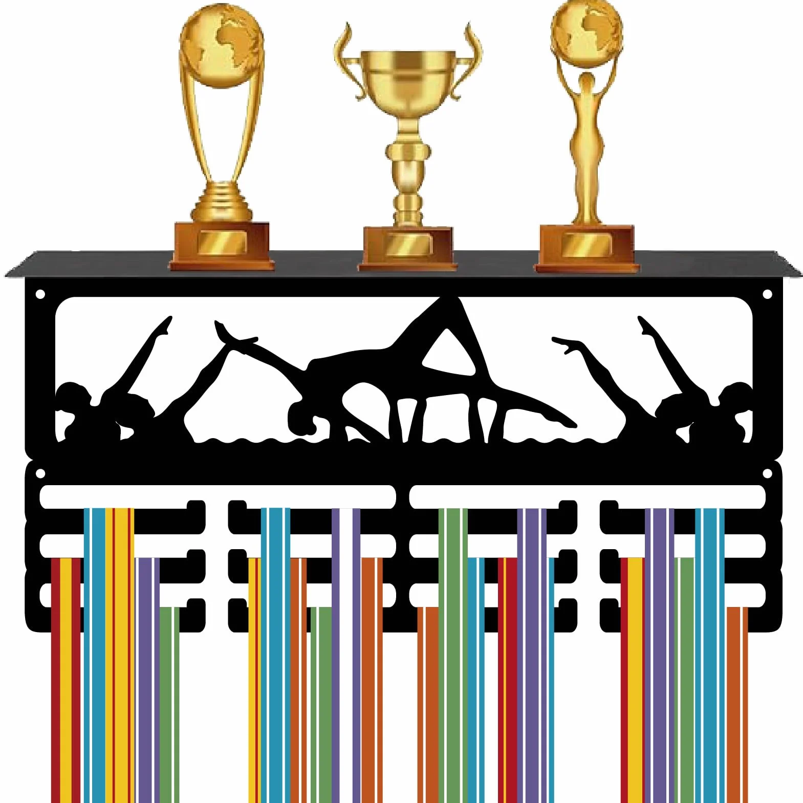 CREATCABIN Soporte para Medallas de Natación, Organizador de Trofeos de Metal con 12 Ganchos, Exhibición de Medallas Deportivas de Pared