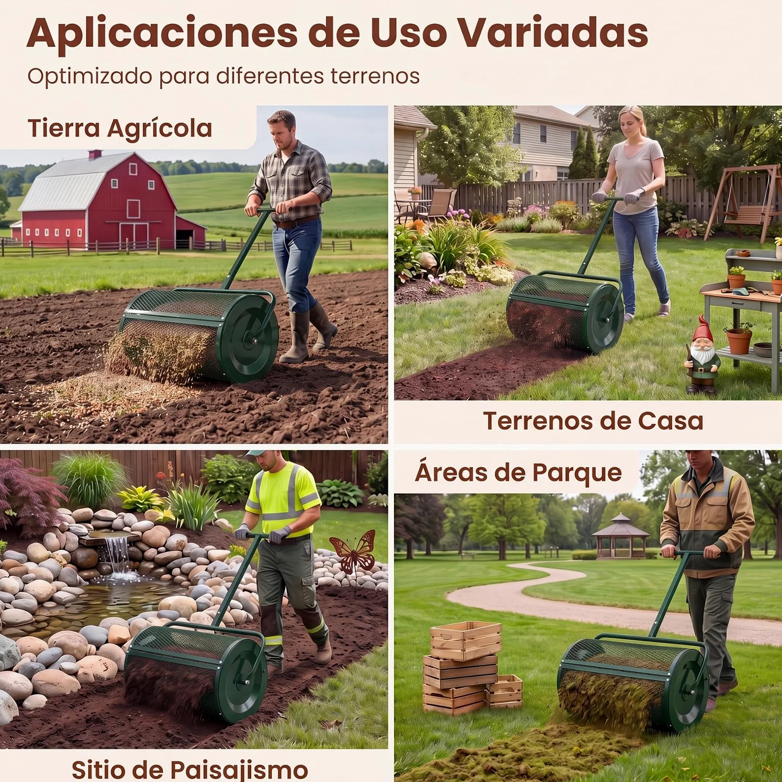 GYMAX Esparcidor de Semillas de Césped, Esparcidor de Abono con Mango de 2 Alturas Ajustables, Estructura de Metal Resistente, Bloqueos Laterales, Dispensador de Compost para Jardín (Verde)
