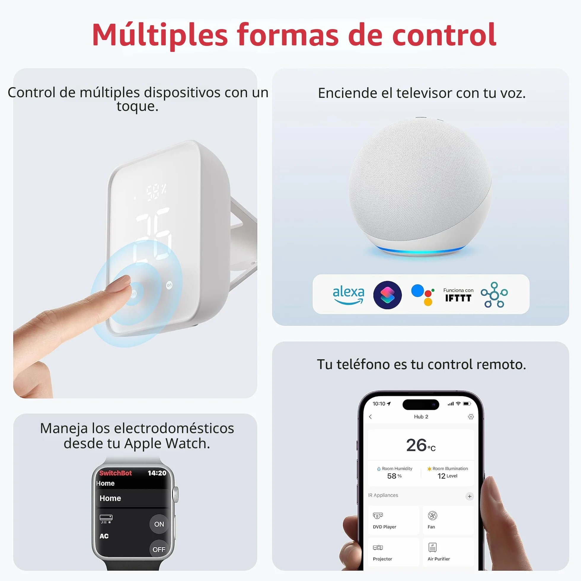 SwitchBot Hub 2, termómetro higrómetro WiFi, mando a distancia IR, mando a distancia inteligente y sensor de luz, conecta SwitchBot a Wi-Fi (2,4 GHz), compatible con Alexa&Google Assistant