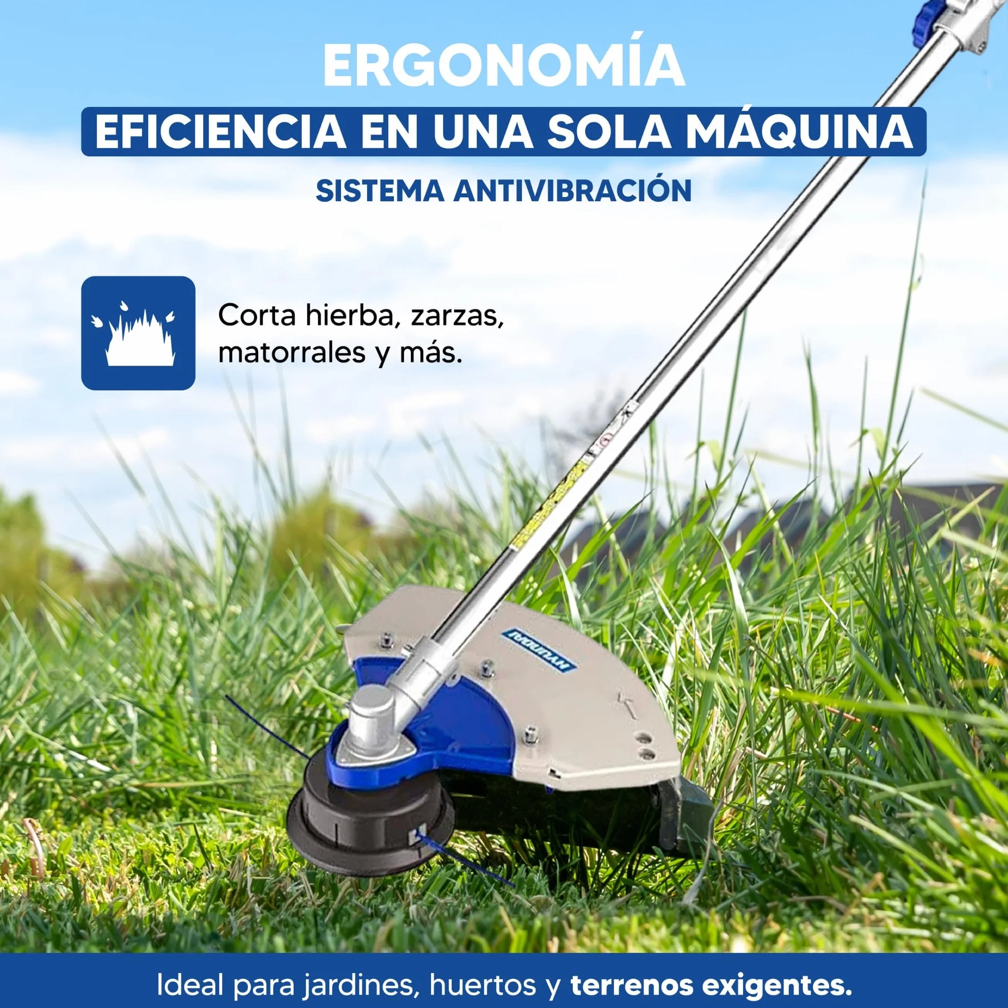 Hyundai Desbrozadora Gasolina Profesional Alta Potencia para Césped Denso - Cortacésped a Gasolina con Sistema Antivibración para Mayor Comodidad - Desbrozadora 2 Tiempos para Jardinería Eficiente