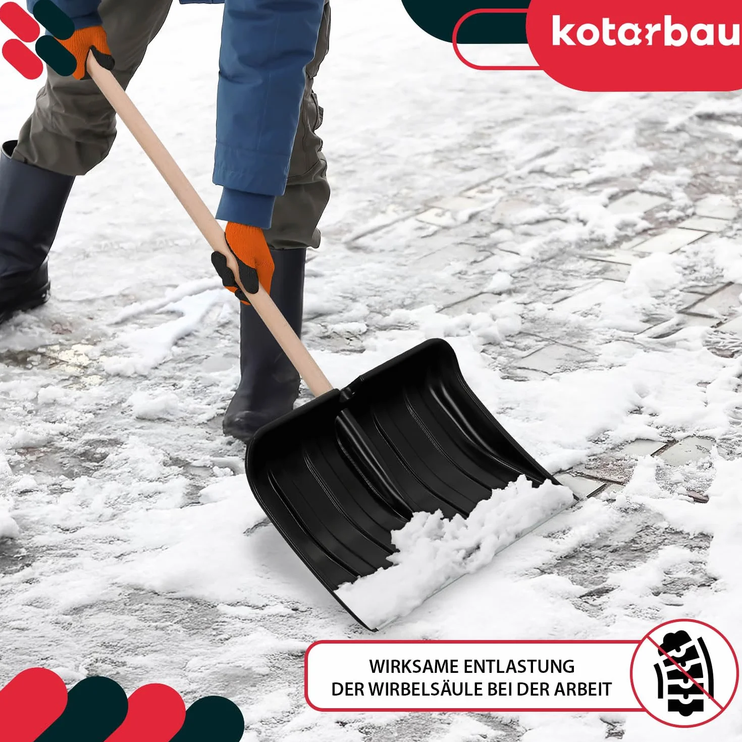 KOTARBAU® Juego de pala de nieve para coche de 40 cm con mango de madera de 131 cm + raspador de hielo para coche, para quitar la nieve, rascador de parabrisas de coche, con borde de goma