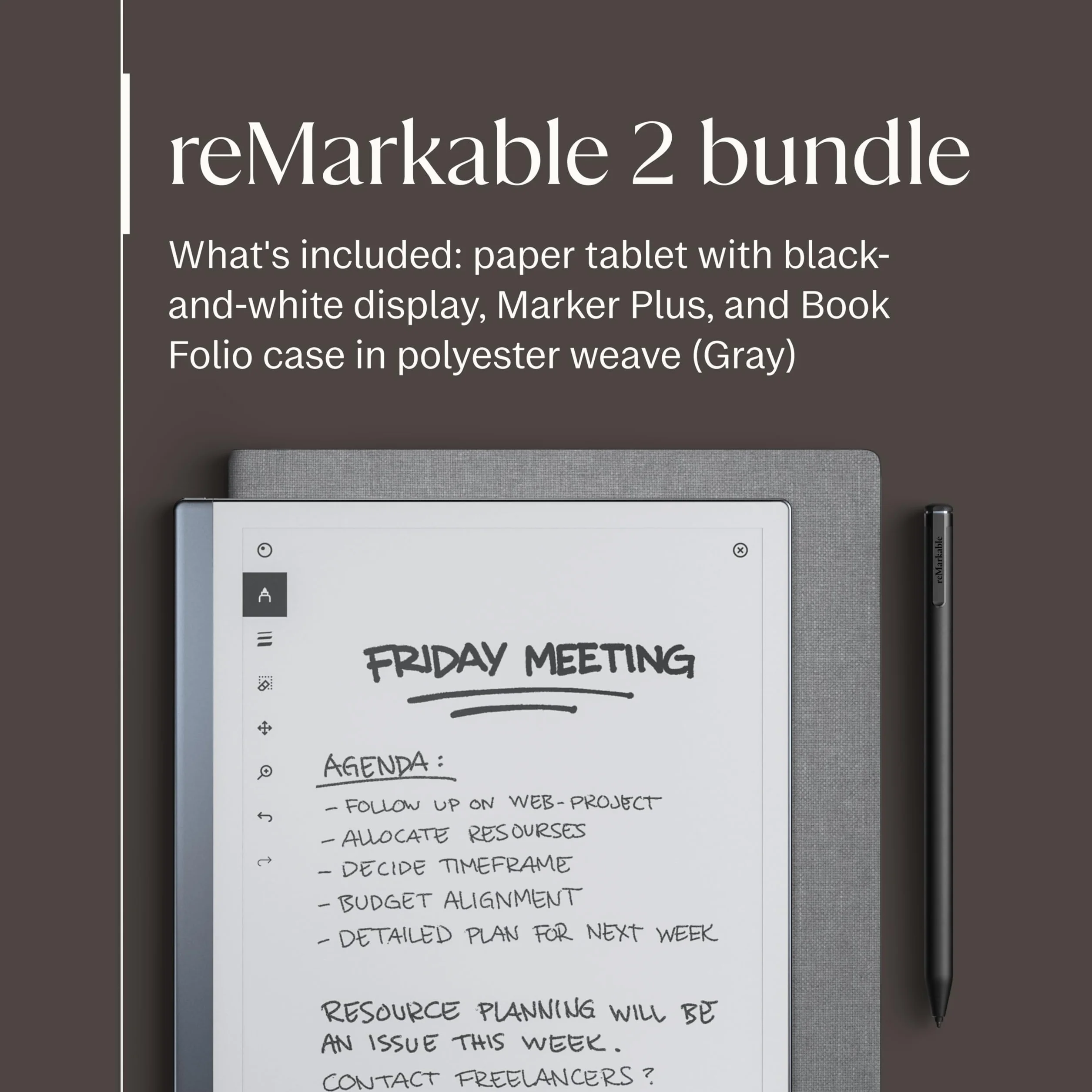 reMarkable 2 Tableta de Tinta Electrónica 10,3" - Pack Avanzado con Marker Plus y Book Folio