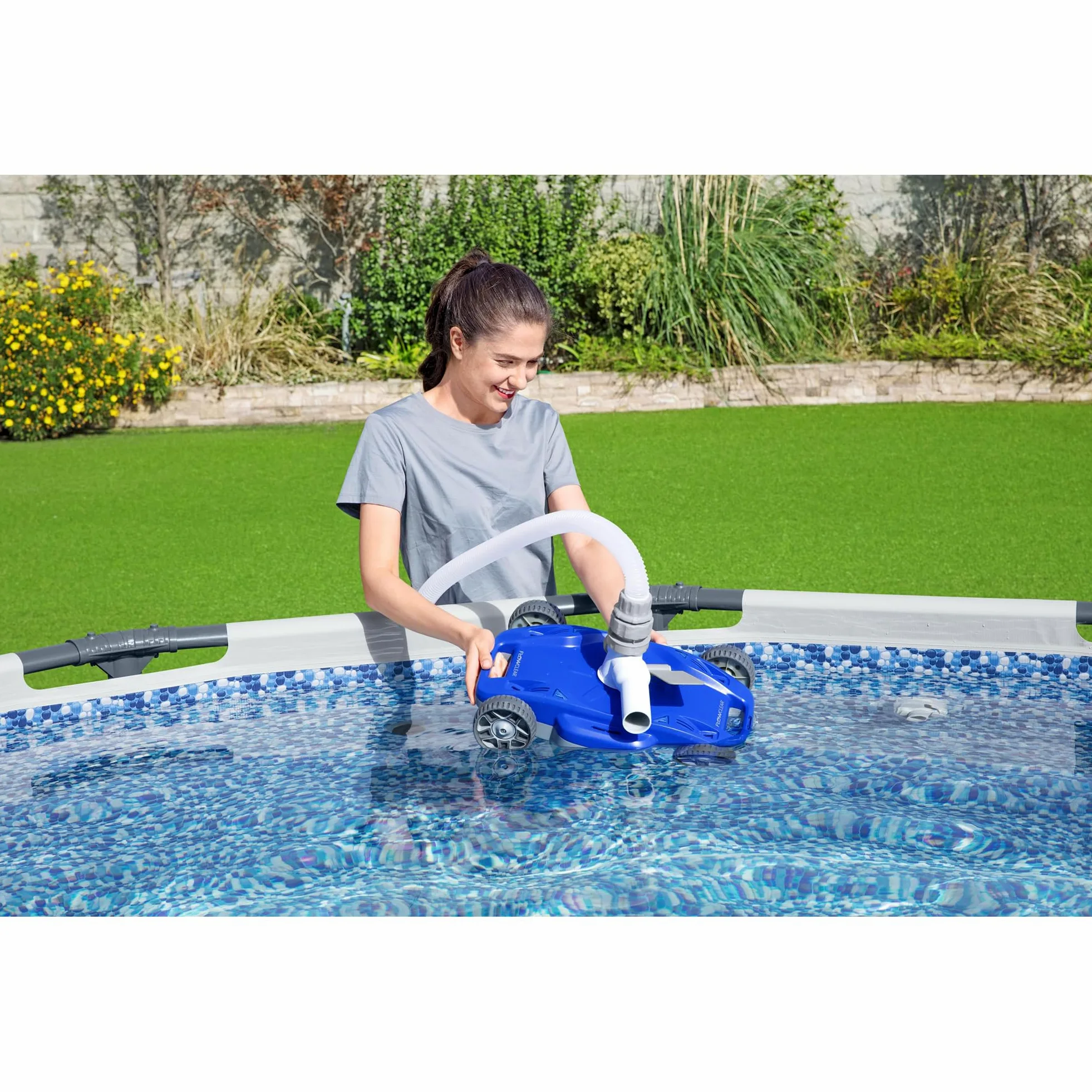 Bestway FlowClear AquaDrift - Aspiradora automática para Piscina sobre el Suelo con Ruedas multidireccionales y 3 ajustes Ajustables, Color Azul