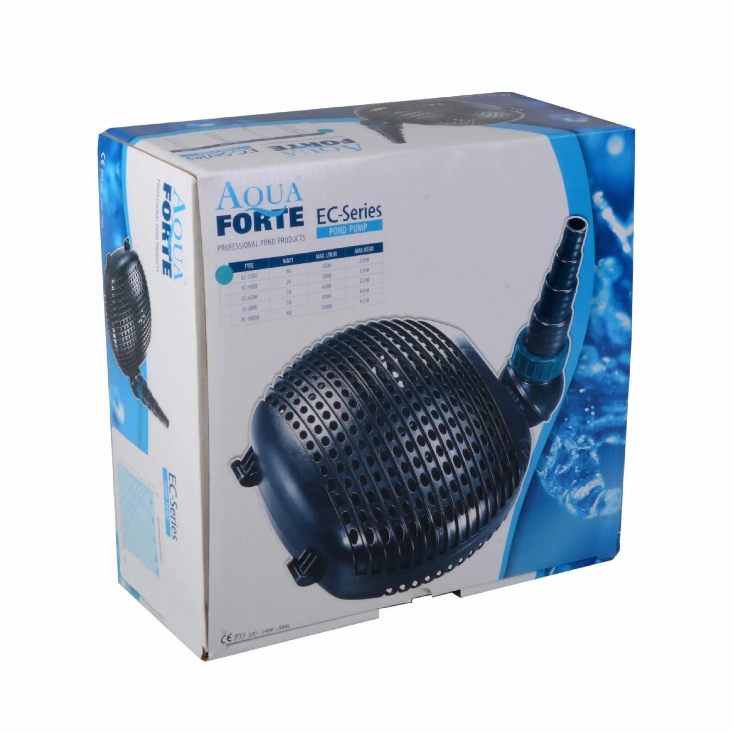 Bomba de filtro/estanque AquaForte EC-6500 6,5 m³/h, altura de impulsión 3,5m, 38Watt, Negro | adecuado para agua dulce y salada | adecuado para arroyos, cascadas, fuentes, filtros, etc.