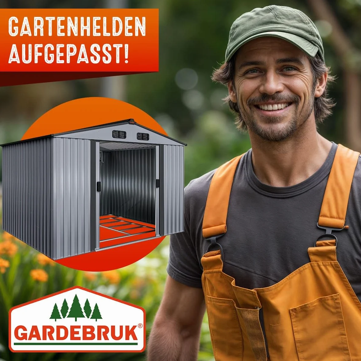 GARDEBRUK® Cobertizo de Jardín XXL Caseta Exterior 5m² con Base 260x205x180cm 9m³ Puerta Corrediza Gris Metálico