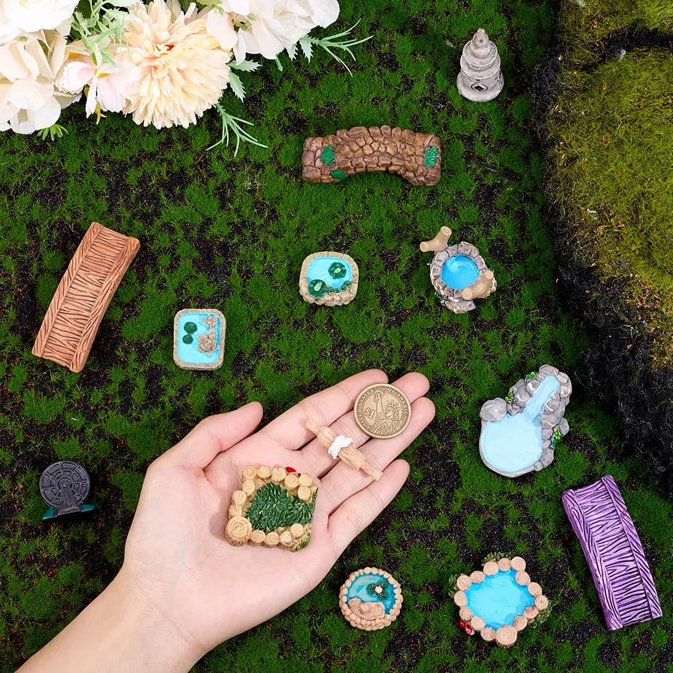 GORGECRAFT 12pz 12 Estilos de Puente de Jardín En Miniatura de Resina Minifaro Rueda Hidráulica Pozo Piscina Adornos de Construcción Puentes de Hadas Pequeñas Estatuas para Manualidades de Bricolaje