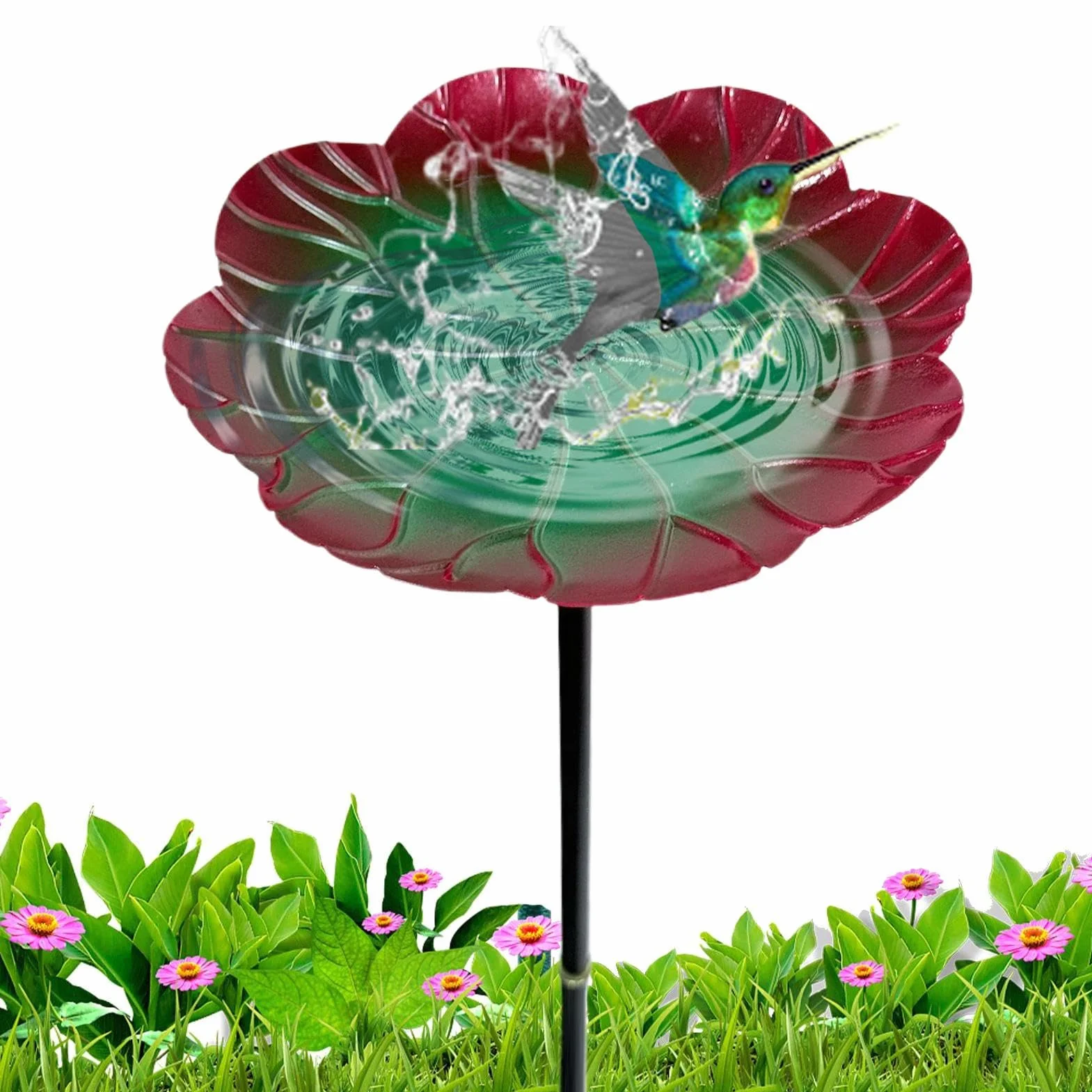 Baño para pájaros de metal para exteriores, independiente con base de 3 dientes, bebedero decorativo para pájaros, para jardín, bebedero de metal para terraza, césped, estanque
