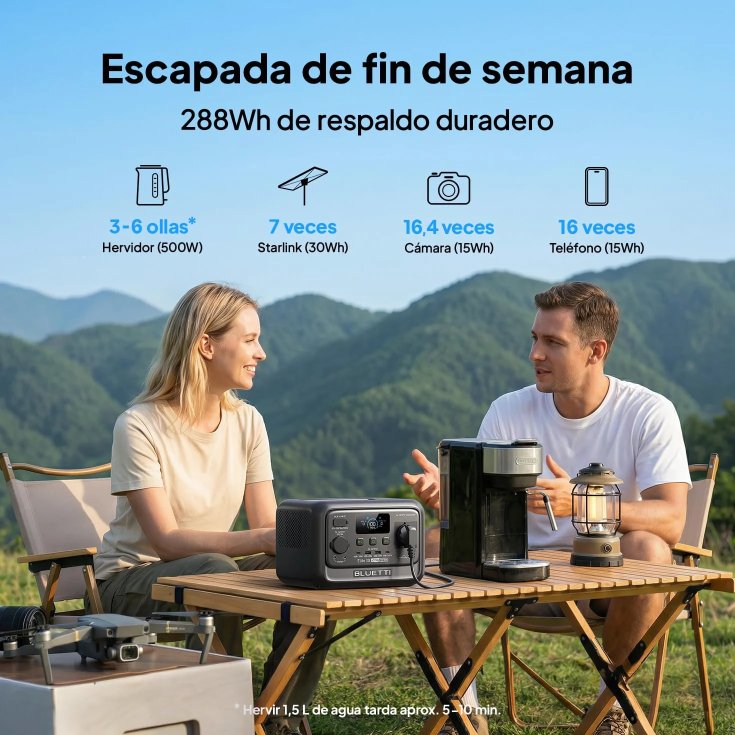 BLUETTI Elite 30 V2 Estación de Energía Portátil, Generador Solar de 288Wh, 600W Salidas CA (Power Lifting 1500W), Batería LiFePO4 de Carga Rápida para Camping, Viajes por Carretera y Cortes de Luz