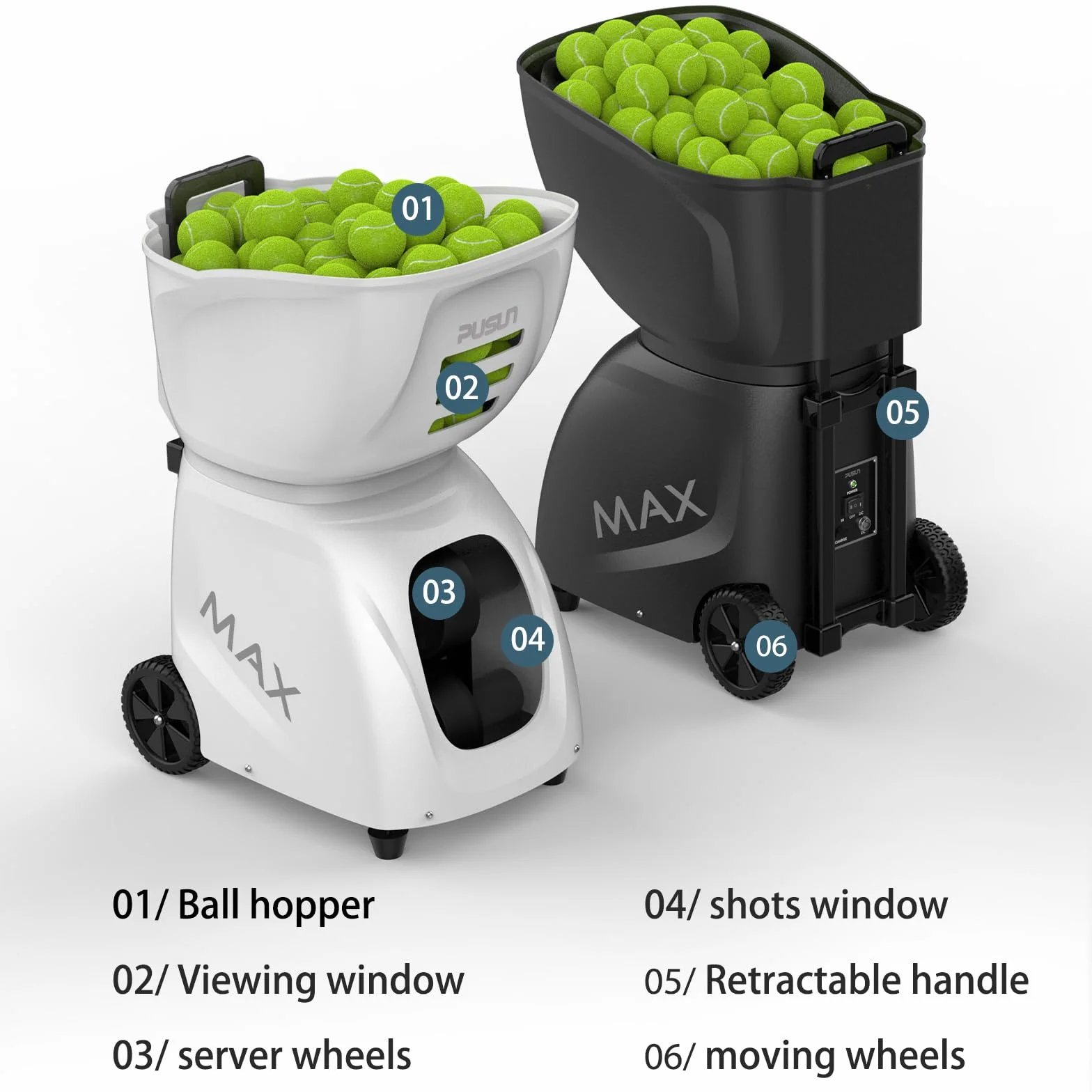 PT-Max C Máquina de pelotas de tenis con control remoto, lanzador 12-87 MPH, giro superior/trasero/lateral, capacidad 150+ pelotas, control app Android iPhone Apple