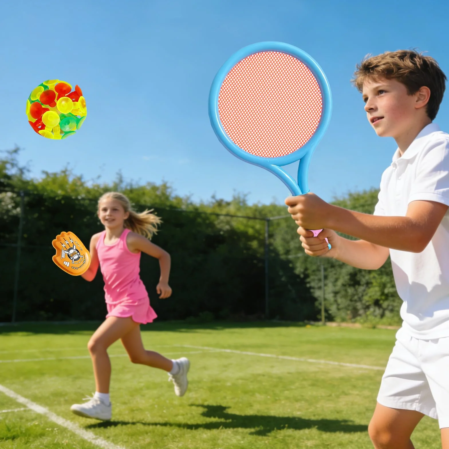 Juego de bádminton 3 en 1 dinosaurio raqueta tenis 6 tipos pelotas deportes aire libre interior