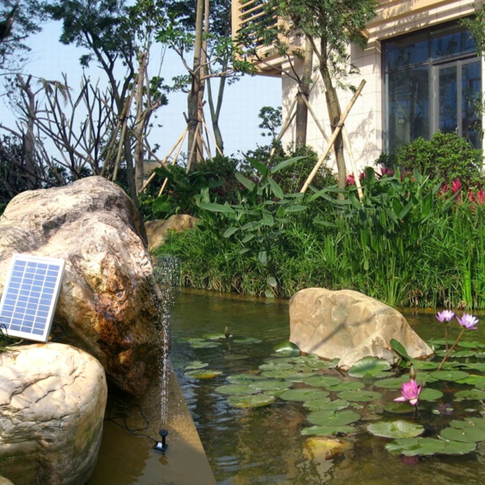 Bomba de fuente solar de 10 W 9 V con 9 boquillas, flujo de 500 l/h para baño de pájaros, estanque de peces, función de agua de jardín, sistema de agua de circulación al aire libre, altura