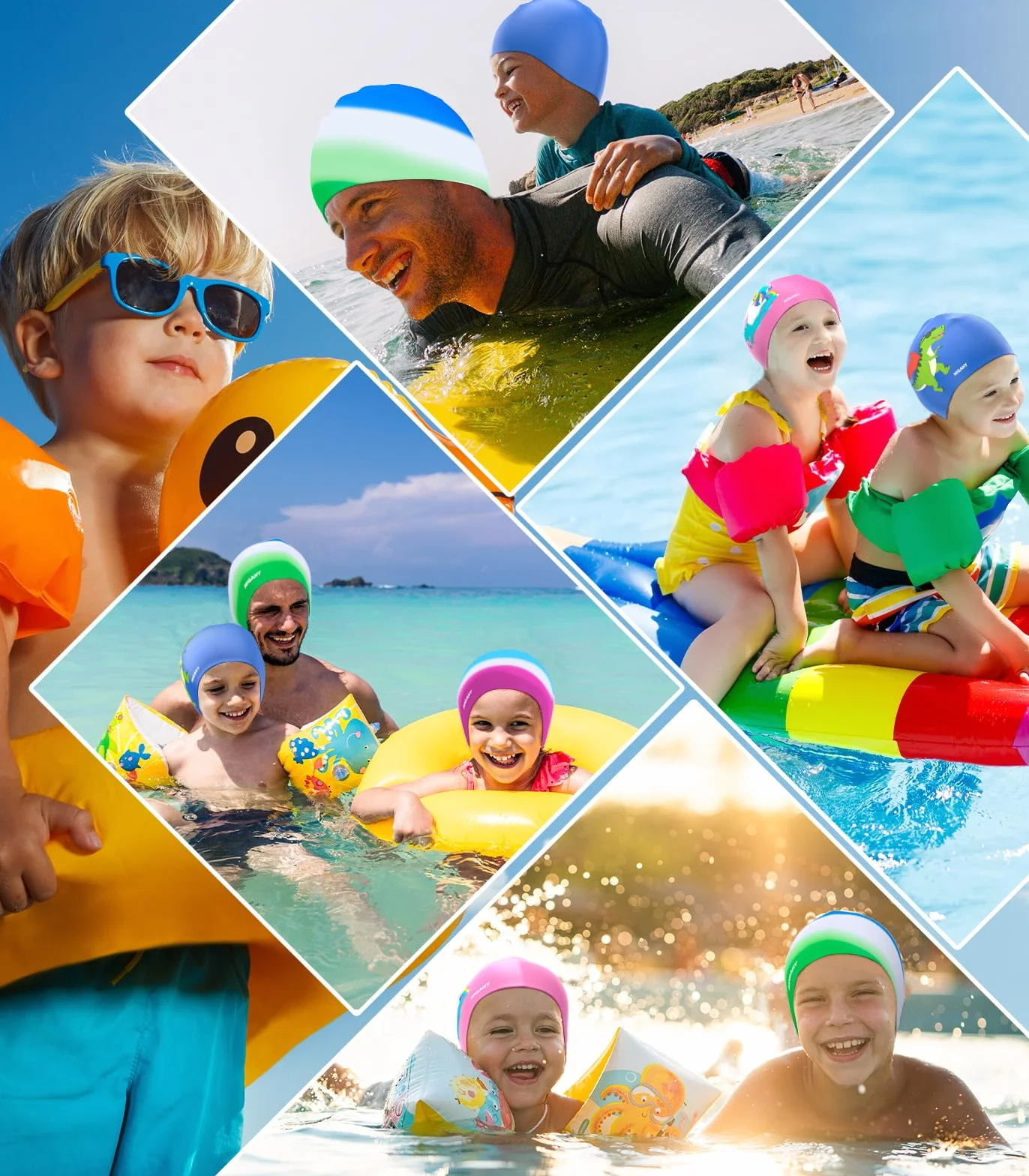 Gorro Piscina Niños de Silicona Impermeable con Protección UV para Nadar 3-15 Años