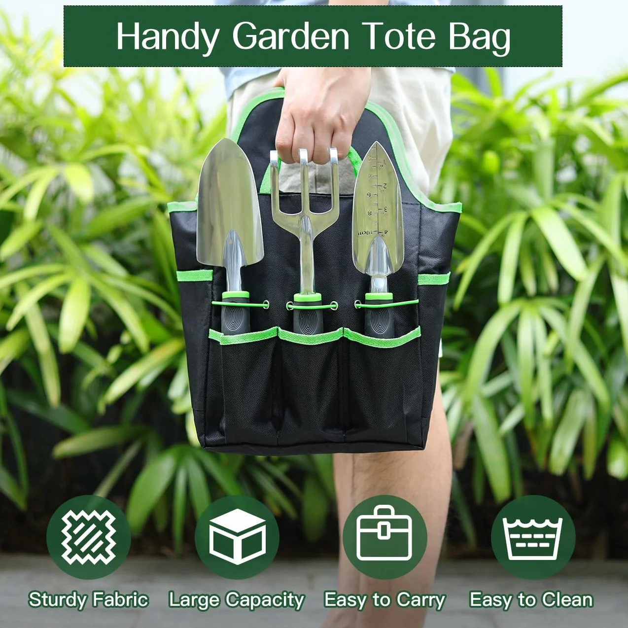 Housolution Juego de Herramientas de Jardín, 8 PCS, Kit de Herramientas de Mano de Jardinería, Suministros de Jardinería de Aleación de Aluminio Resistente con Mango, Bolsa de Almacenamiento, Verde