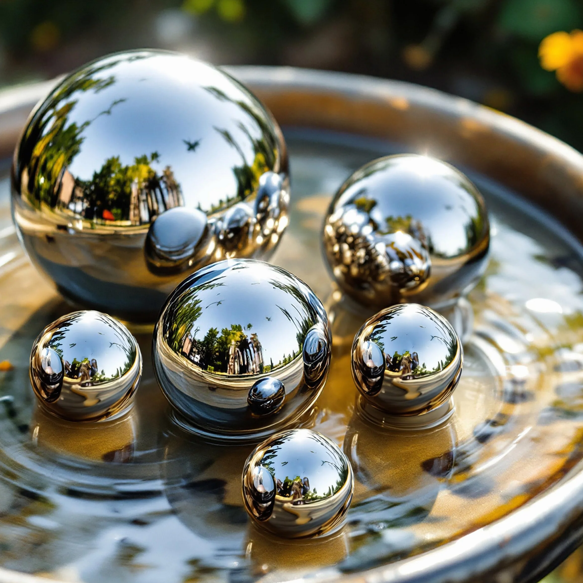 Bola decorativa de acero inoxidable plateado brillante para fuentes ornamentales de 6/4/2 cm – Juego de 6 – Bola hueca de metal para fuentes decorativas – Bola de metal para jardín – Bola de metal