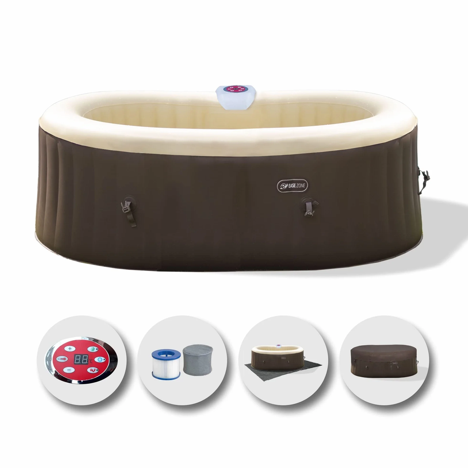 Ease.zone, Bañera de Hidromasaje Hinchable Ovalada, 190 x 120 x 65 cm (550 l/145 GAL) con Bomba integrada de 30 W