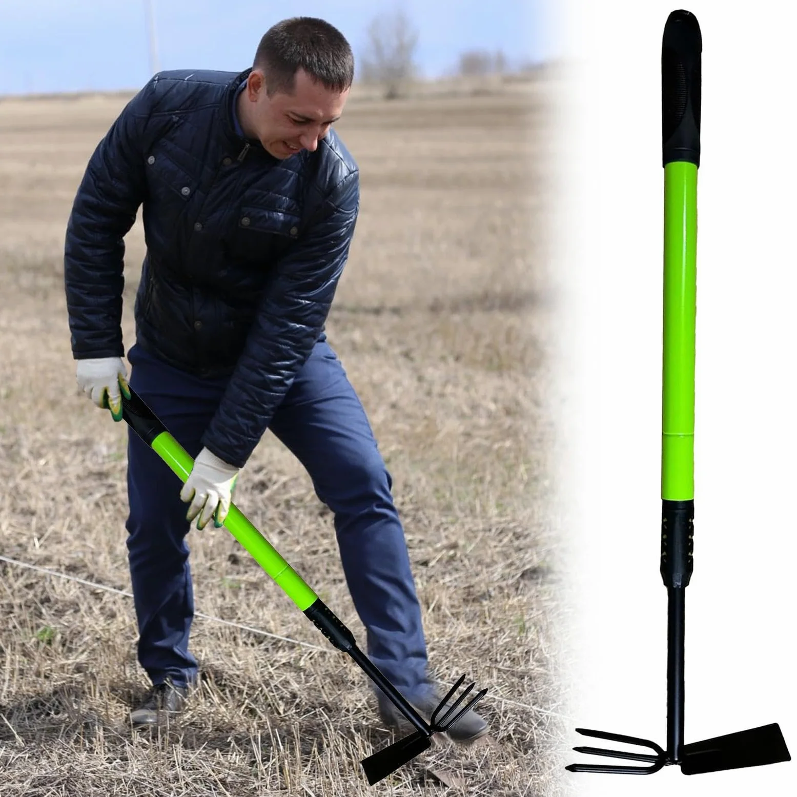 Hacke Gartengerät Heavy Duty, Gartenhacke,Teleskop-Bodenhacke mit langen | Griff Gartengerät - Doppelköpfiges Jätwerkzeug für Gartenarbeit Schäten, Pflanzern des Bodens, Graben