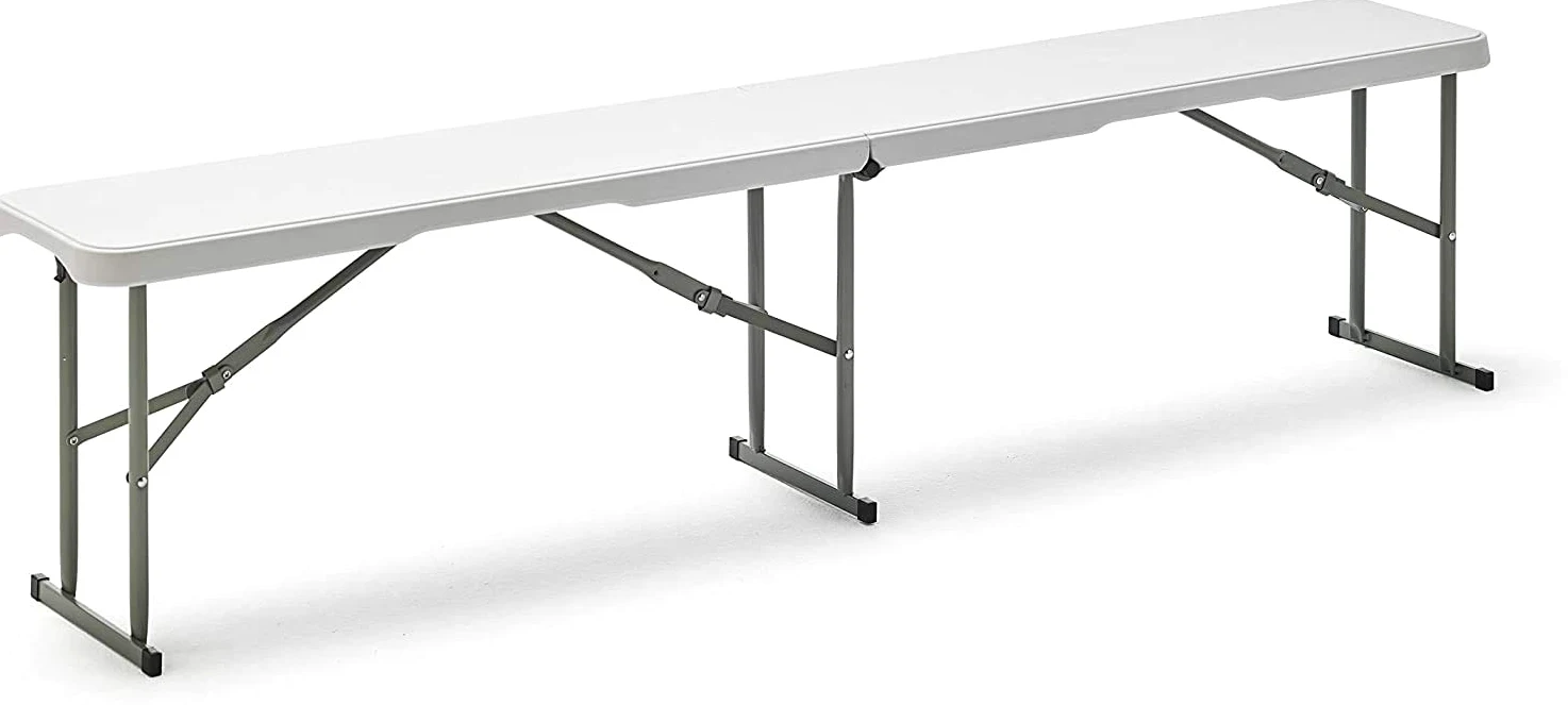 KG KITGARDEN - Mesa Plegable Multifuncional, 180x74x74cm, Blanco, KG Folding 180 2 Bancos Plegable Multifuncional, 180x28x43 cm, Blanco, Folding BC180