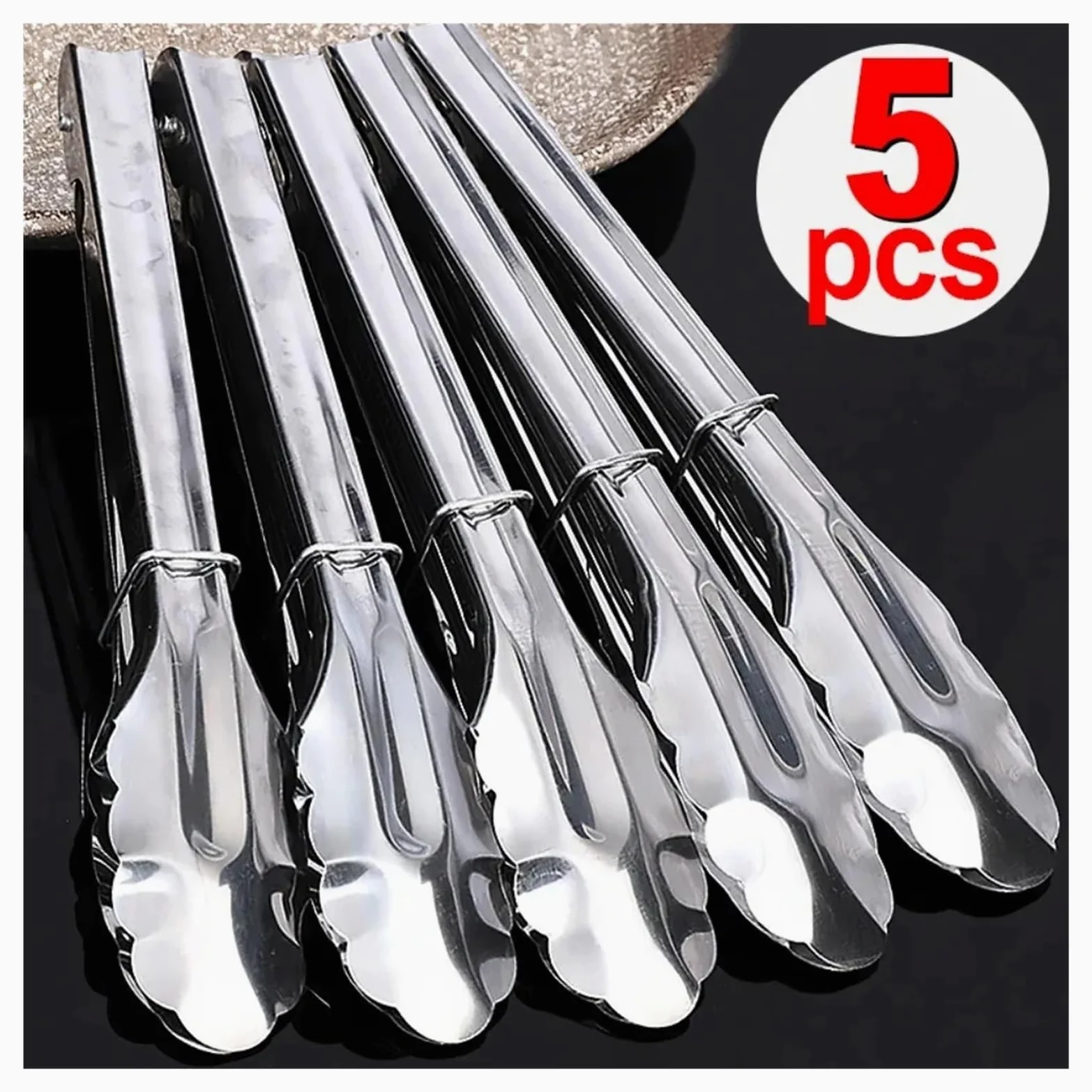Pinzas for barbacoa de acero inoxidable, mango largo antideslizante for asar/hornear/ensalada/cubitos de hielo, herramientas de cocina aptas for lavavajillas, 5/1 ud.(17cm- 5pcs)