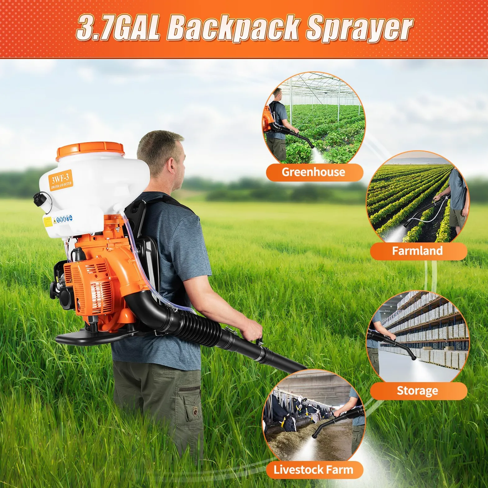 Pulverizador de motor de gasolina de 14 l, pulverizador de motor, pulverizador de motor de 12 m, 7500 rpm, pulverizador a presión para cobertizos de verduras, huertos, jardines