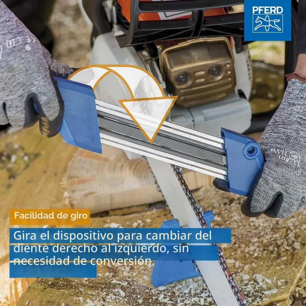 Pferd Afilador de Cadenas de Motosierra Ergonómico Chain Sharp Cs- x -4,8 millimeters, Cambio Fácil con Giro del Aparato, Sin Necesidad de desmontar, en Funda de Plástico