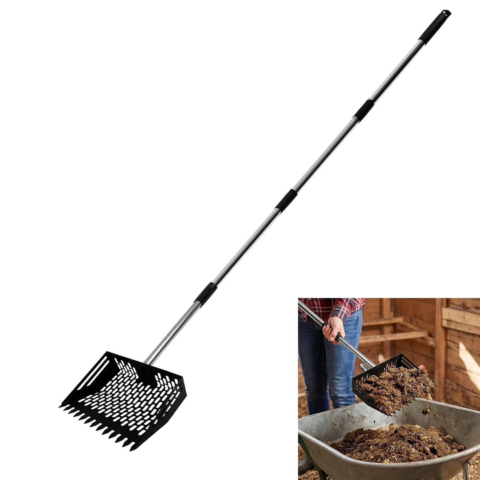 Cucharas ajustables para estiércol de pollo, mango ergonómico, pala de residuos de pollo para gallineros y mantenimiento