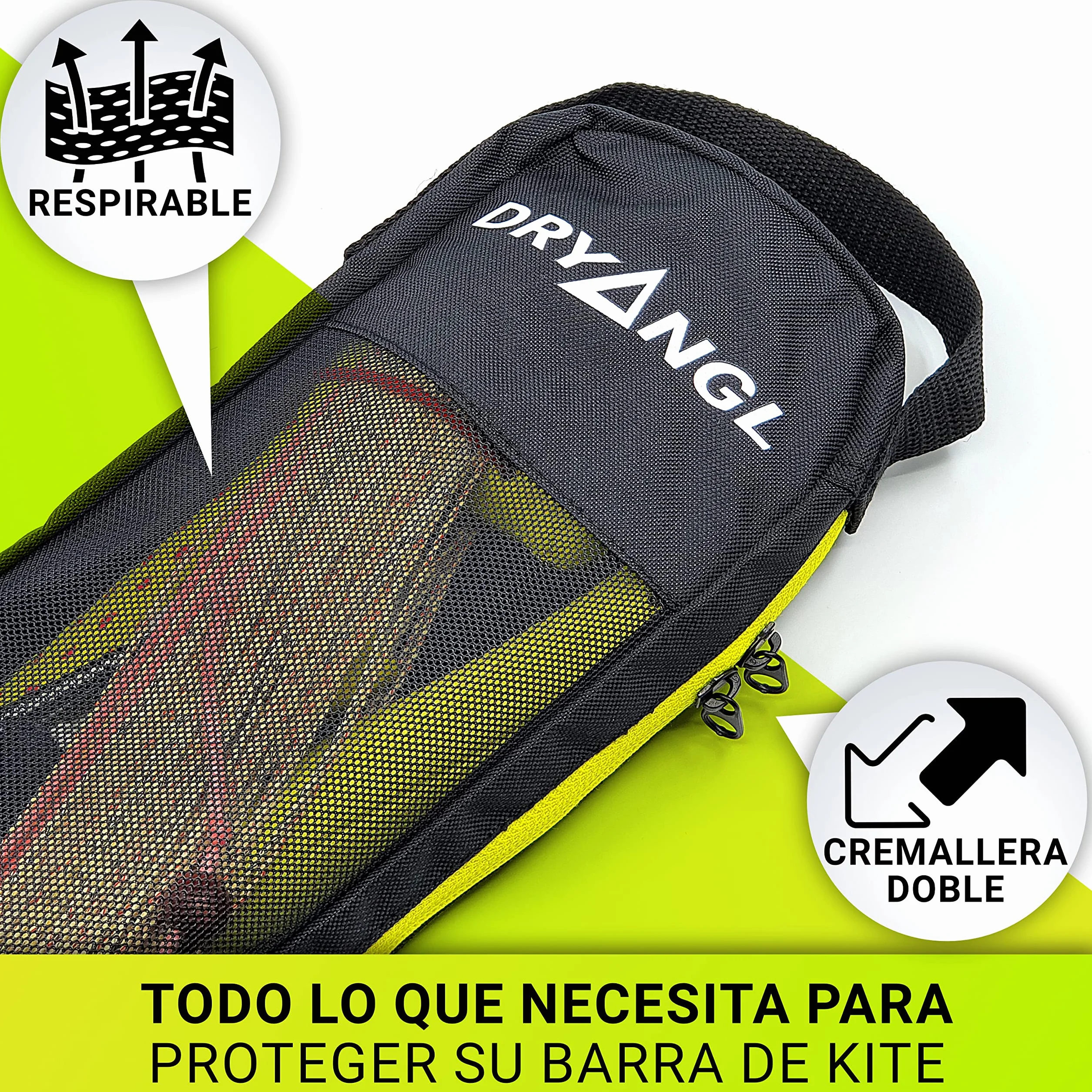 Bolsa Protectora Kite Control Bar Cremallera Doble Cara Inserto Malla Transpirable Asa Transporte Correa Colgar