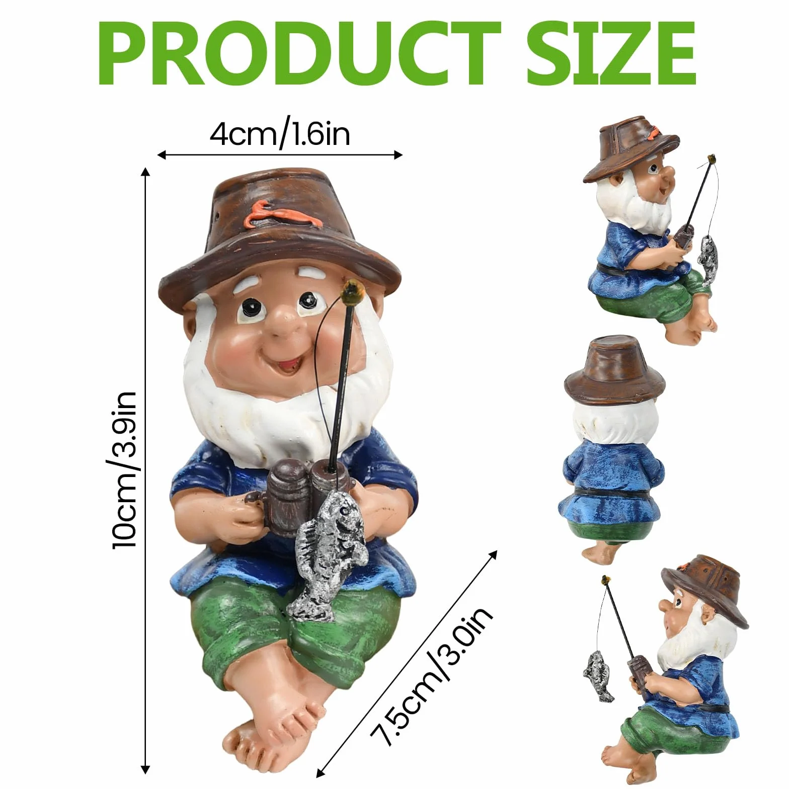 Figura de Gnomo de Jardín, Figura de Resina para Pescar, Resistente a La Intemperie, Ideal para Estanques Pequeños y Exteriores Pescadores (10 X 7 X 4,5 Cm)