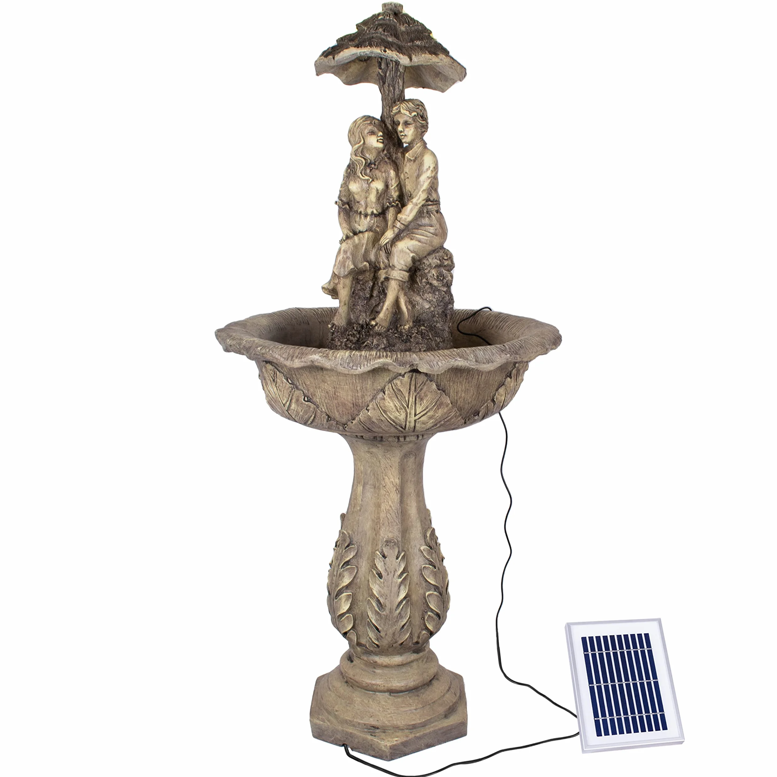 Fuente Solar Fuente Jardin con Forma de Cascada para terraza, balcón, con función de Encendido instantáneo con batería de Iones de Litio y luz LED, Batería de Ion de Litio