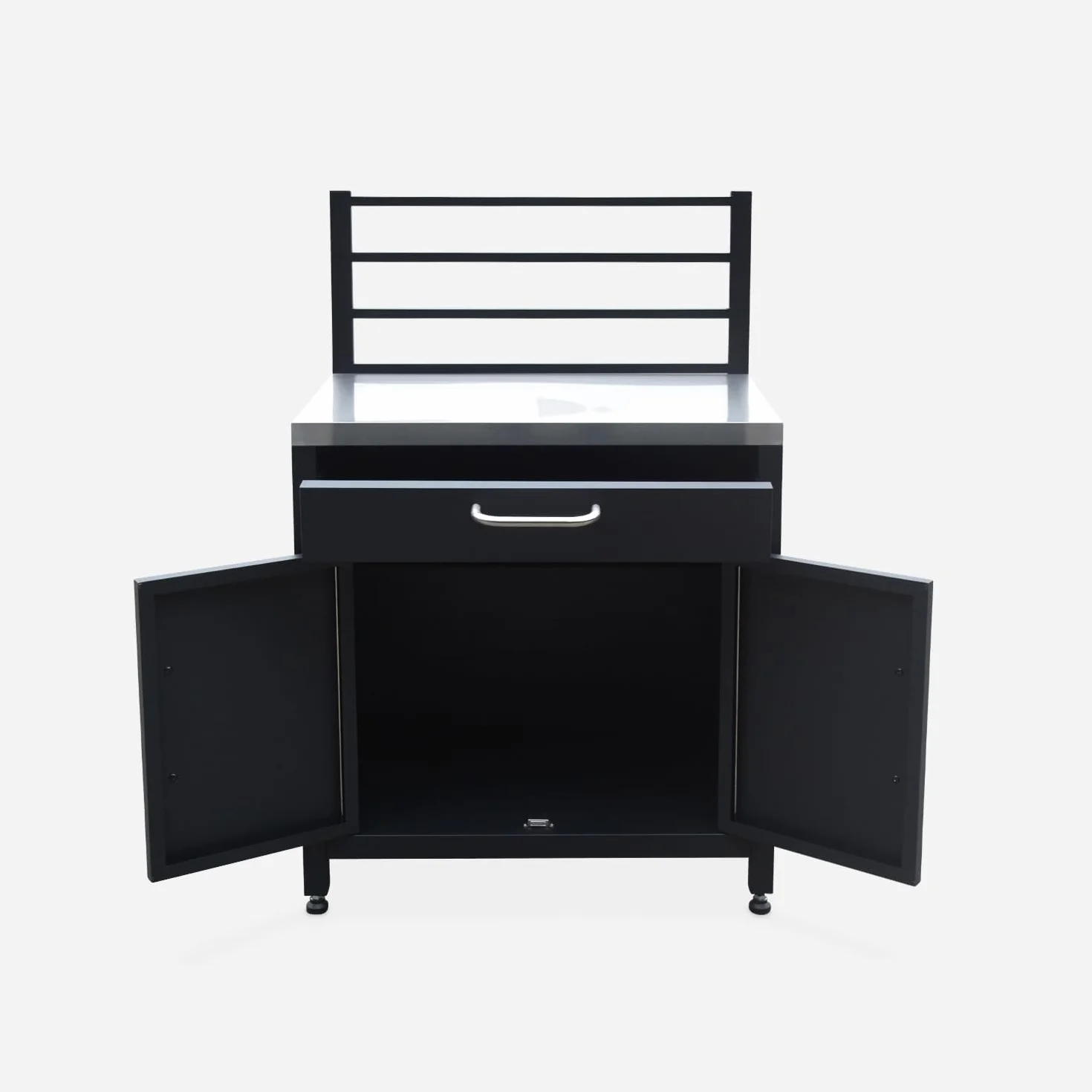 sweeek - Cocina exterior de acero 1 cajón y 2 puertas, 80cm, Grimaud, Negro, 54x80x124 cm