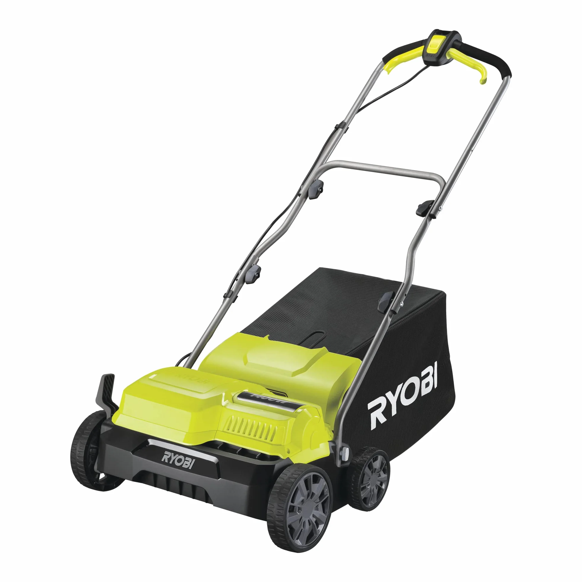 RYOBI - Escarificador/Aireador 1400W 220V - Ancho 35cm - 4 Posiciones de Trabajo - 1 Rodillo Escarificador con 16 Cuchillas, 1 Rodillo Aireador con Garras y 1 Contenedor Flexible 55L - RY1400SF35B