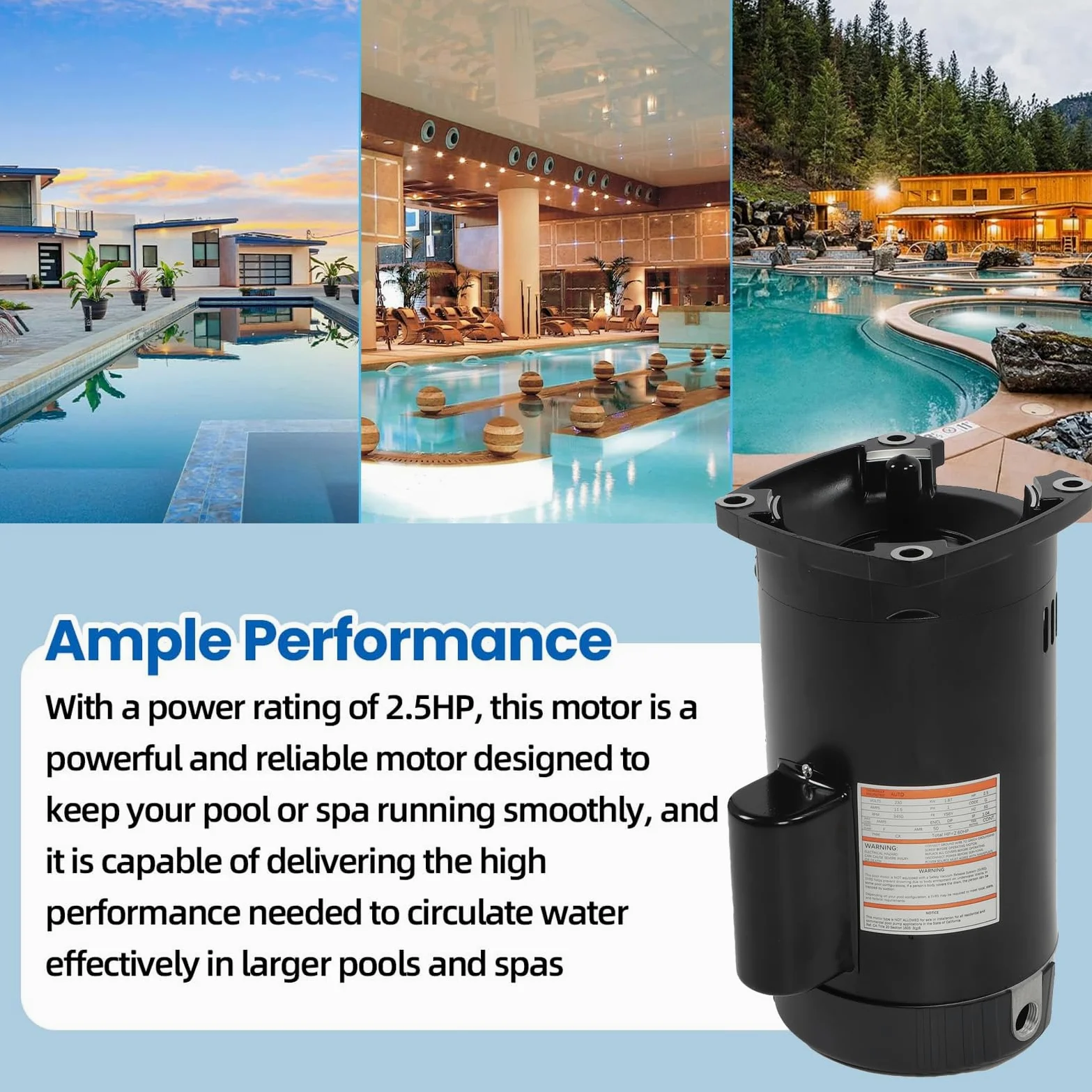 Fafeicy B2840 Motor de Bomba de Piscina de una Sola Velocidad, 2.5 Caballos de Fuerza 3450rpm 11.5A Pida Cuadrada para MAX-e-Glas Dyna-Glas con Protección de Sobrecarga Térmica