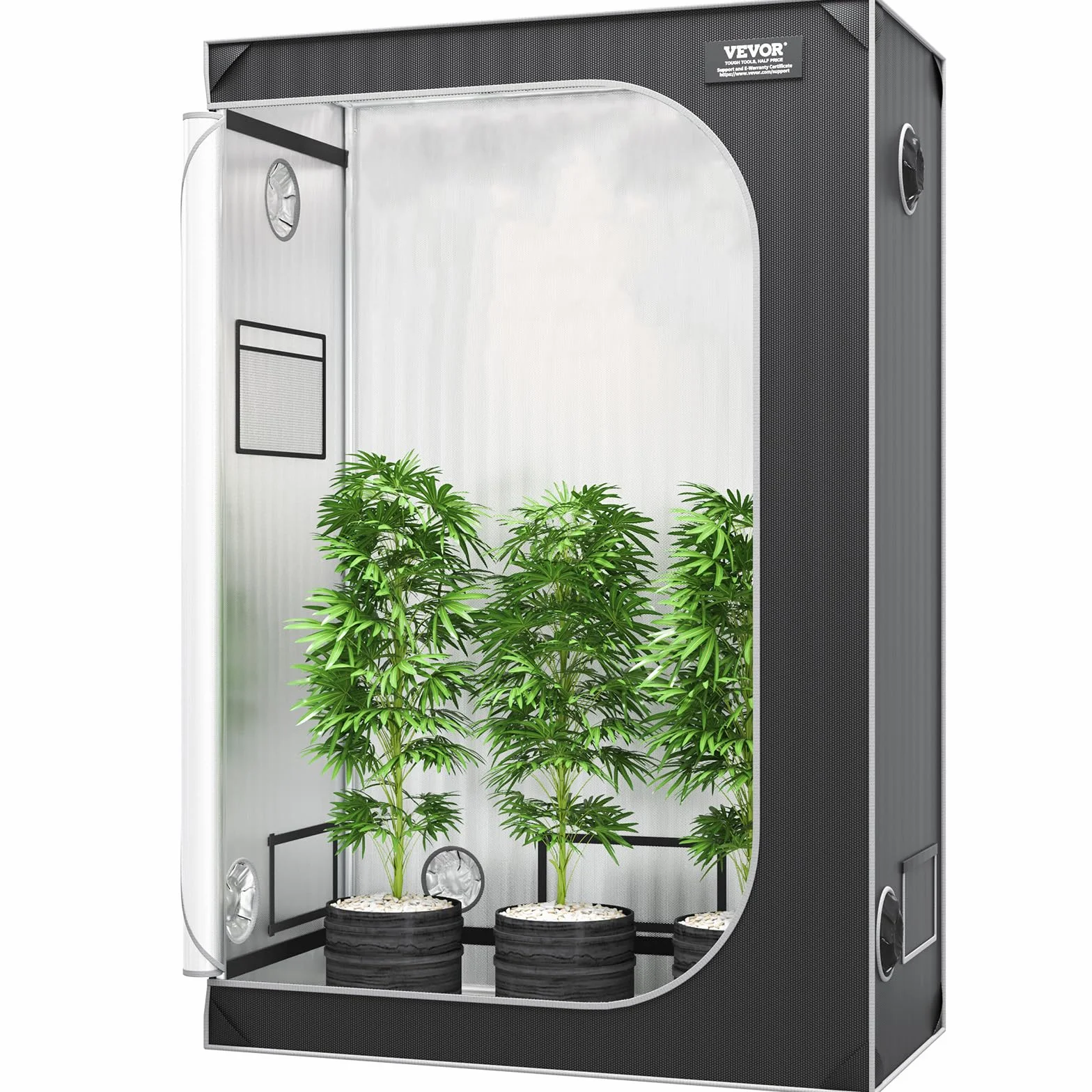 VEVOR Armario de Cultivo 122x61x183 cm Carpa de Cultivo Hidropónico Mylar 2000D Altamente Reflectante con Ventana de Observación, Bolsa de Herramientas, Bandeja de Piso para Cultivo de Plantas