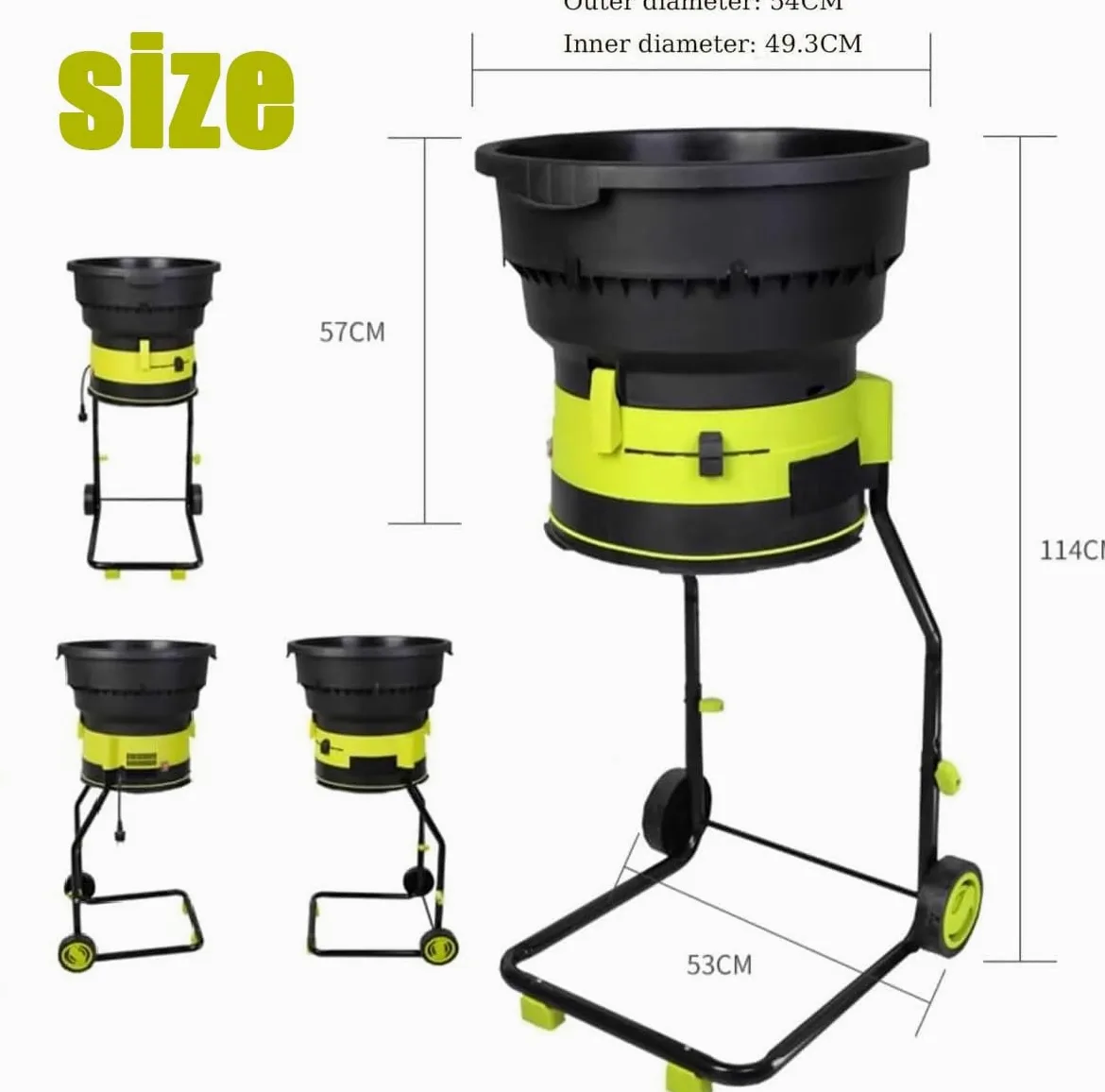 Trituradora eléctrica de hojas de jardín, trituradora de 2500 W para limpieza de patio, 8000 RPM con embudo de 54 cm, tamaño de corte ajustable, incluye rastrillo de hojas y bolsa de almacenamiento