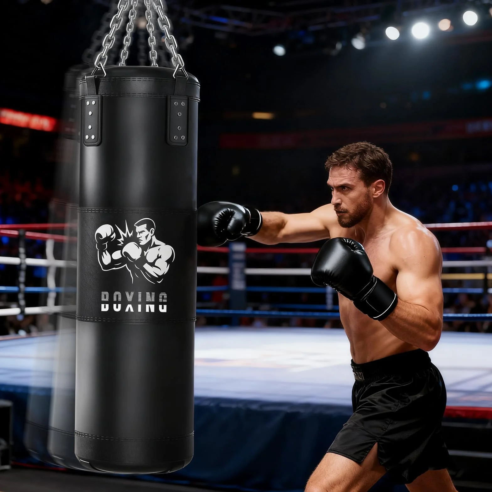 Saco de Boxeo Ninonly 120 cm Colgante con Guantes y Cuerda para Saltar