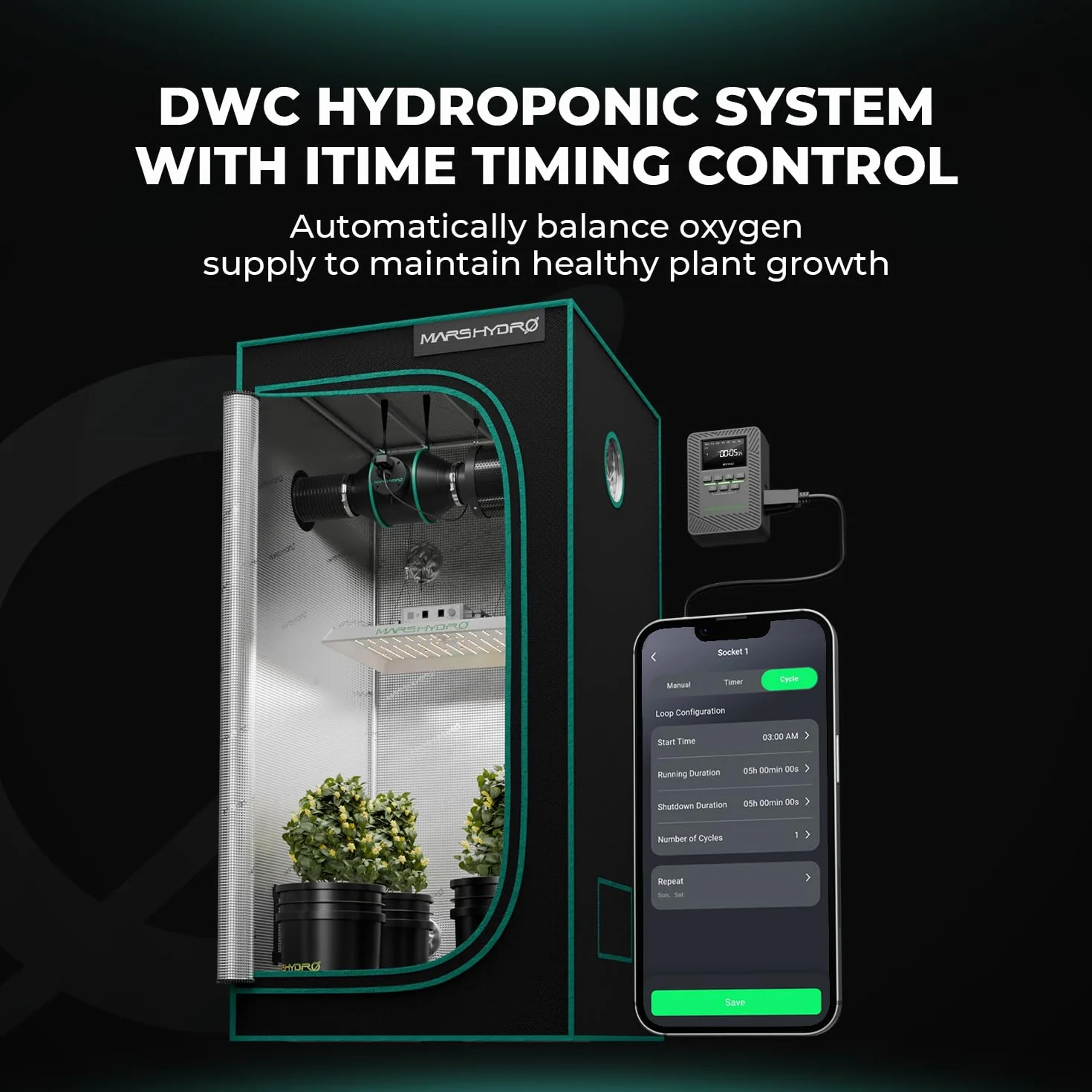MARS HYDRO DWC Hydrokultur Anbausystem 5 Gallonen Tiefwasserkultur mit 11W Luftpumpe, Mehrzweck-Luftschlauch, Luftstein, 4 Eimern und Topf-Tropfkit