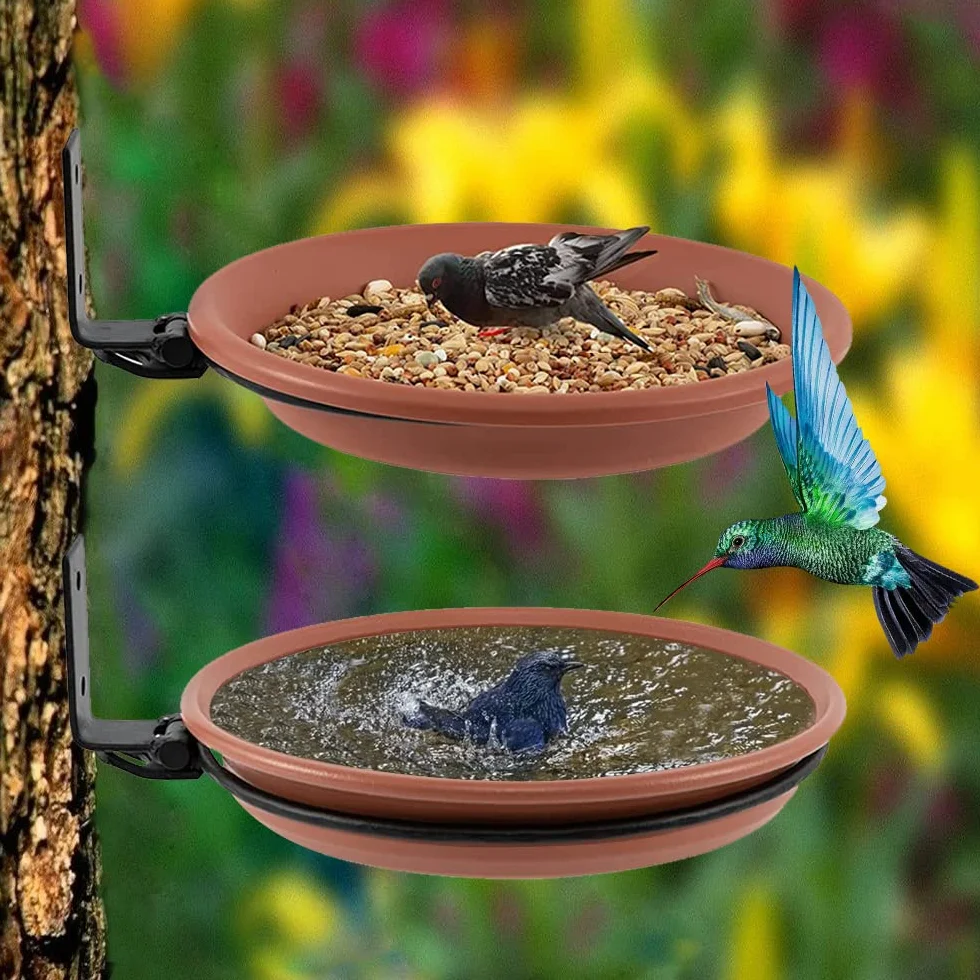 2 PCS Comedero y Bebedero Pajaros Silvestres Exterior 2 en 1, Bano para Pájaros, Montado Comedero Pajaros Exterior Colgante, Bird Feeder, Comedero para Colgar los Pájaros