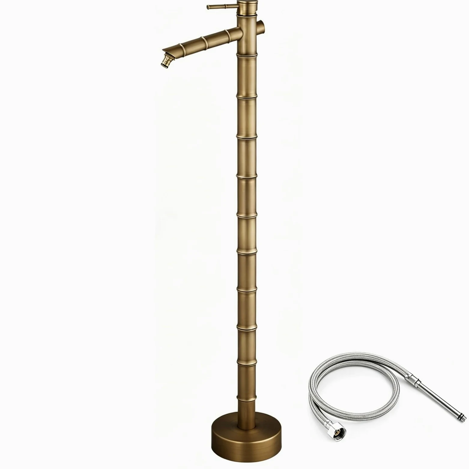 Fuente Jardin Exterior en Cobre, Grifo Jardin de Heladas con Altura Ajustable y Mangueras de Suministro de Agua Fría y Caliente Para Uso en Exteriores