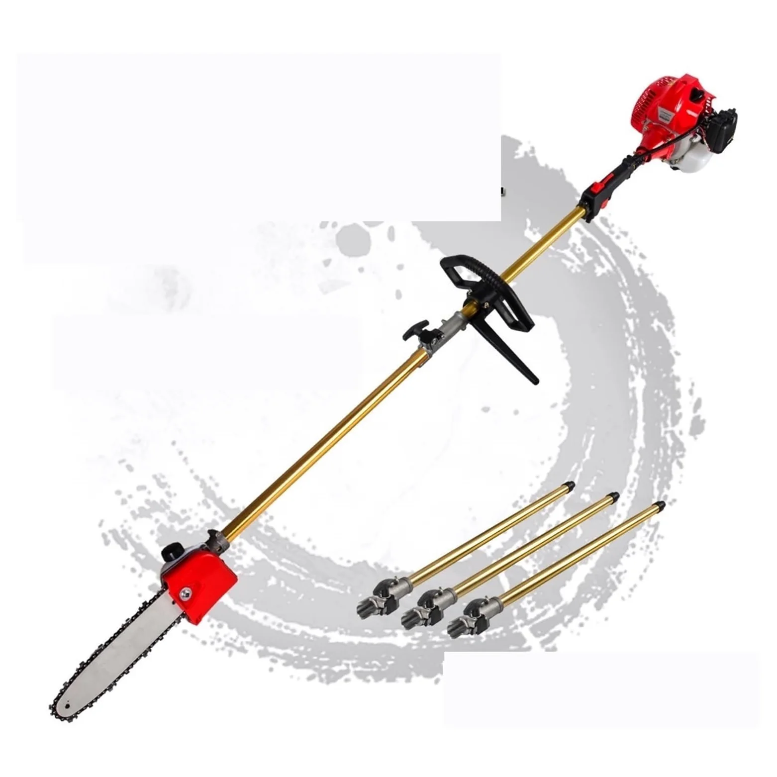 Cortacésped Motosierra de poste de largo alcance de 52cc, poste telescópico, motosierra de gasolina, desbrozadora, podadora de árboles con 3 postes extensibles, herramientas de jardín Agudo y eficient