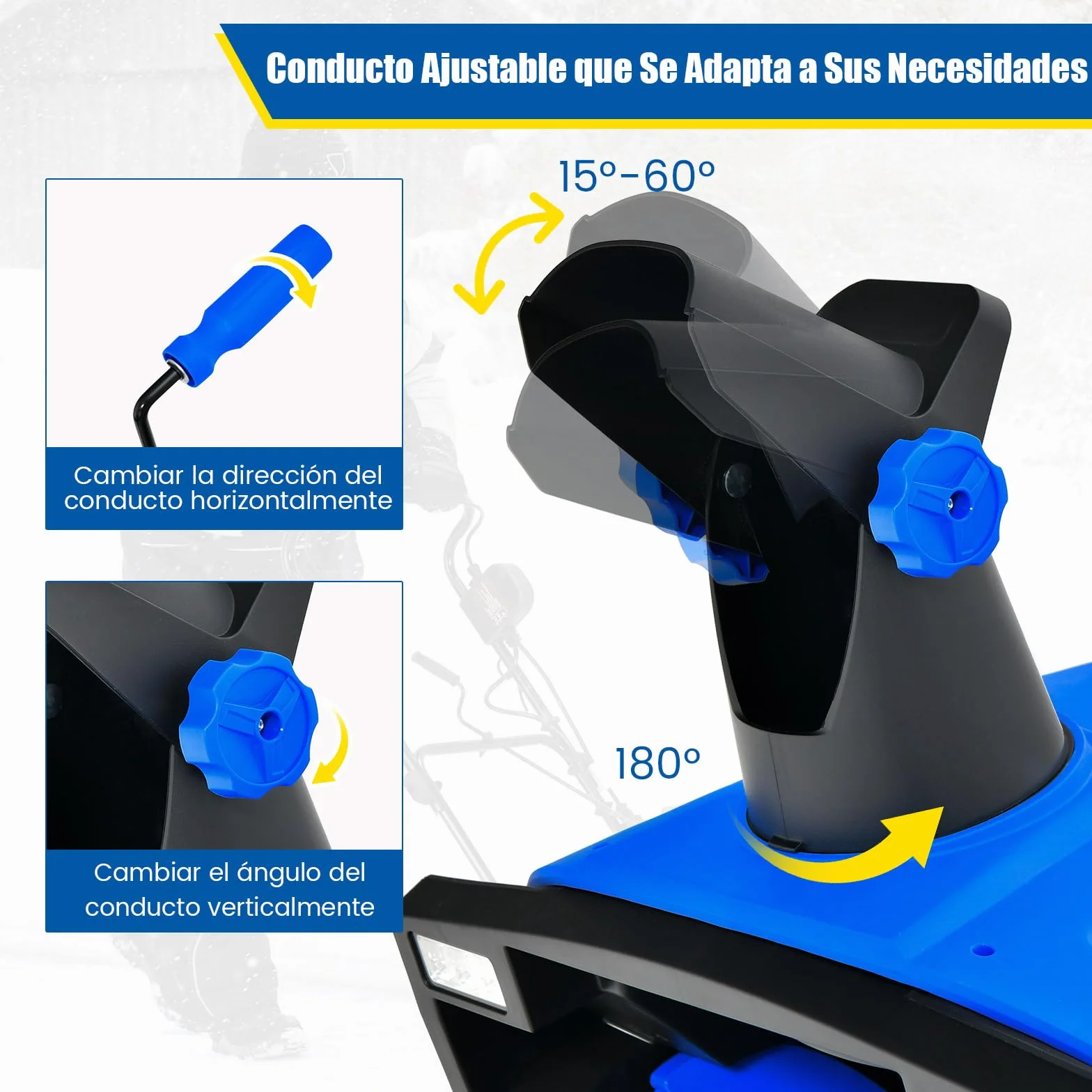 COSTWAY Quitanieves Eléctrico, 2300w, 3000RPM, Chorro Giratorio de 180°, Pala de Nieve con Ruedas y Cable, Distancia de Lanzamiento de 9 M, Máquina Quitanieves con Luces LED Duales (Azul)