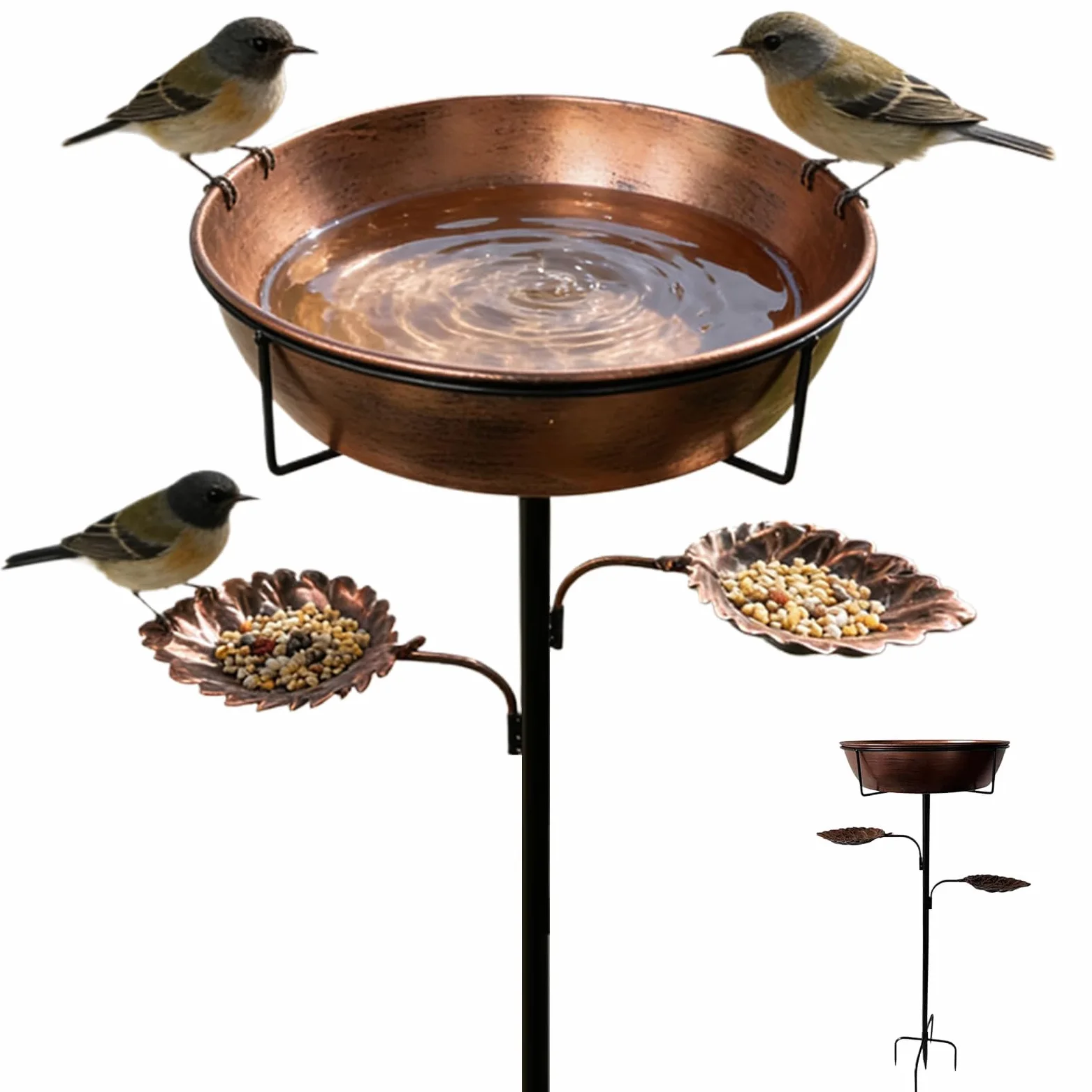 Baño para pájaros, bebedero de metal inoxidable con cuenco extraíble, decoración de césped de jardín al aire libre para colibríes, terraza, patio y balcón, función de agua perfecta